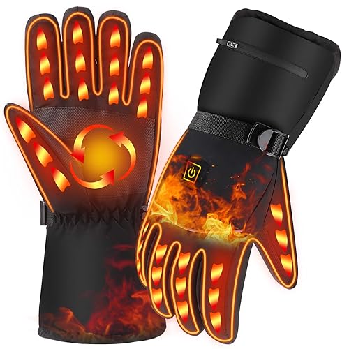 Heated Gloves for Men Women, Winter Warm Gloves with 3 Heating Temperature Control, Electric Hand Warmer Waterproof Touchscreen Thermal Gloves for Cold Weather Motorcycle Ski Snow Running Hunting