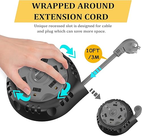 Miniatura 5 de PD - Tira de alimentación retráctil USB C de 20 W, carrete de cable de extensión de 10 pies, 5 salidas de CA y 2 puertos de carga USB A, regleta de