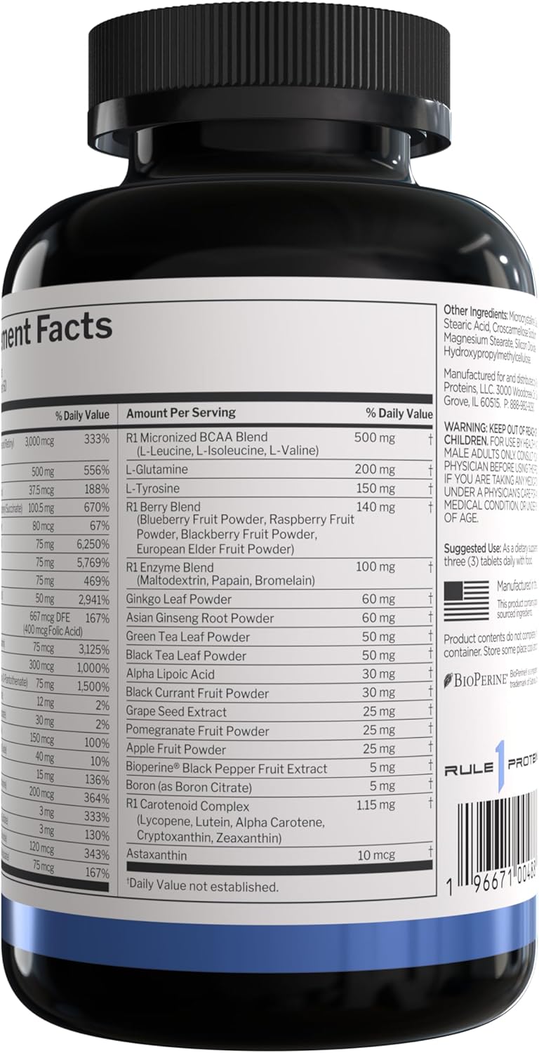 Rule 1 Proteins Men's Daily Multi Vitamins, Essential Minerals, Superfoods, Digestive Enzymes, Amino Acids, and Antioxidants for Active Lifestyles and Wellness Support (180 Tablets, 60 Day Supply)