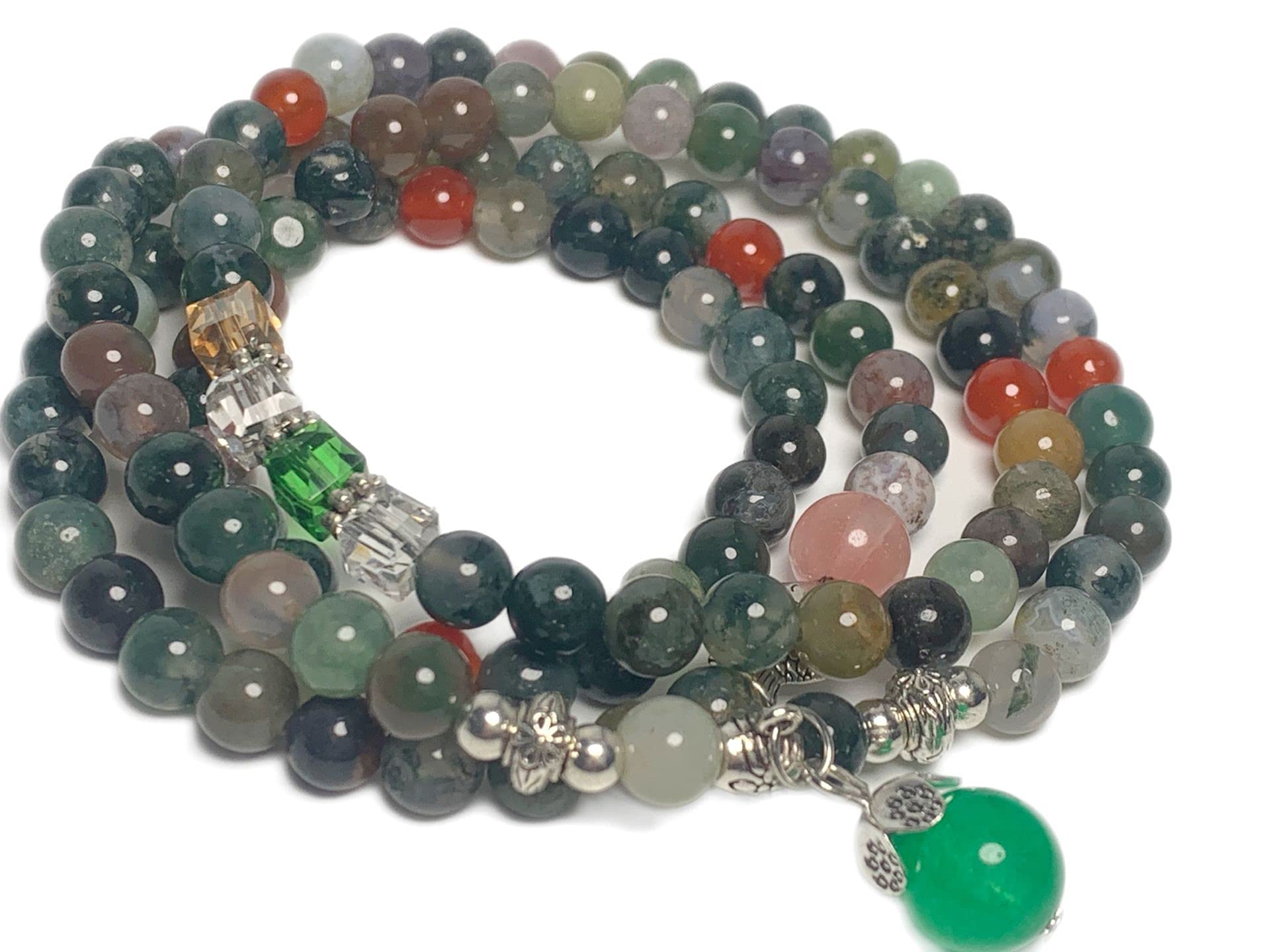 amby Buddhist Prayer Beads • Tibetan Mala Necklace • 6mm Healing Stones Bracelet • Chakra Jewelry for Meditation • Natural Quartz Crystal Wrap Bracelet Necklace (Mixed color)