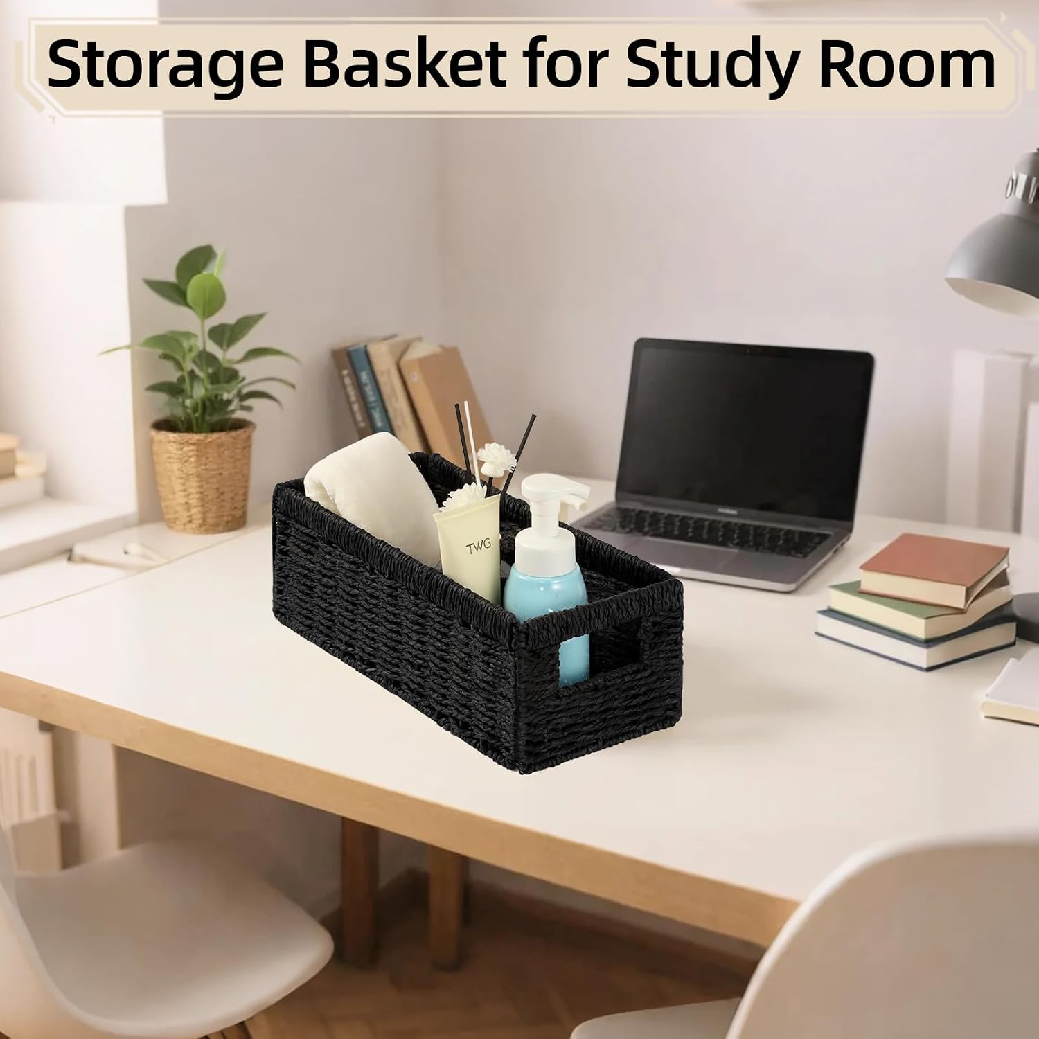 Paper Rope Storage Basket for Organizing, Set of 2 Foldable Wicker Storage Baskets with Handle,Decorative Large Storage Bins for Bathroom Countertop,Small Toilet Paper Basket for Toilet Tank Top image 5