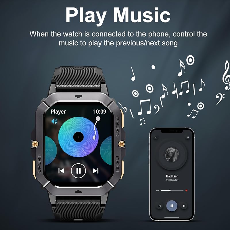 MIGOUFIT C28 Férfi Okosóra Bluetooth Hívással, 2.02" Érintőkijelzővel, 100+ Sportmóddal, Pulzusmérővel, Alvásfigyelővel, 1ATM Vízálló, Andro