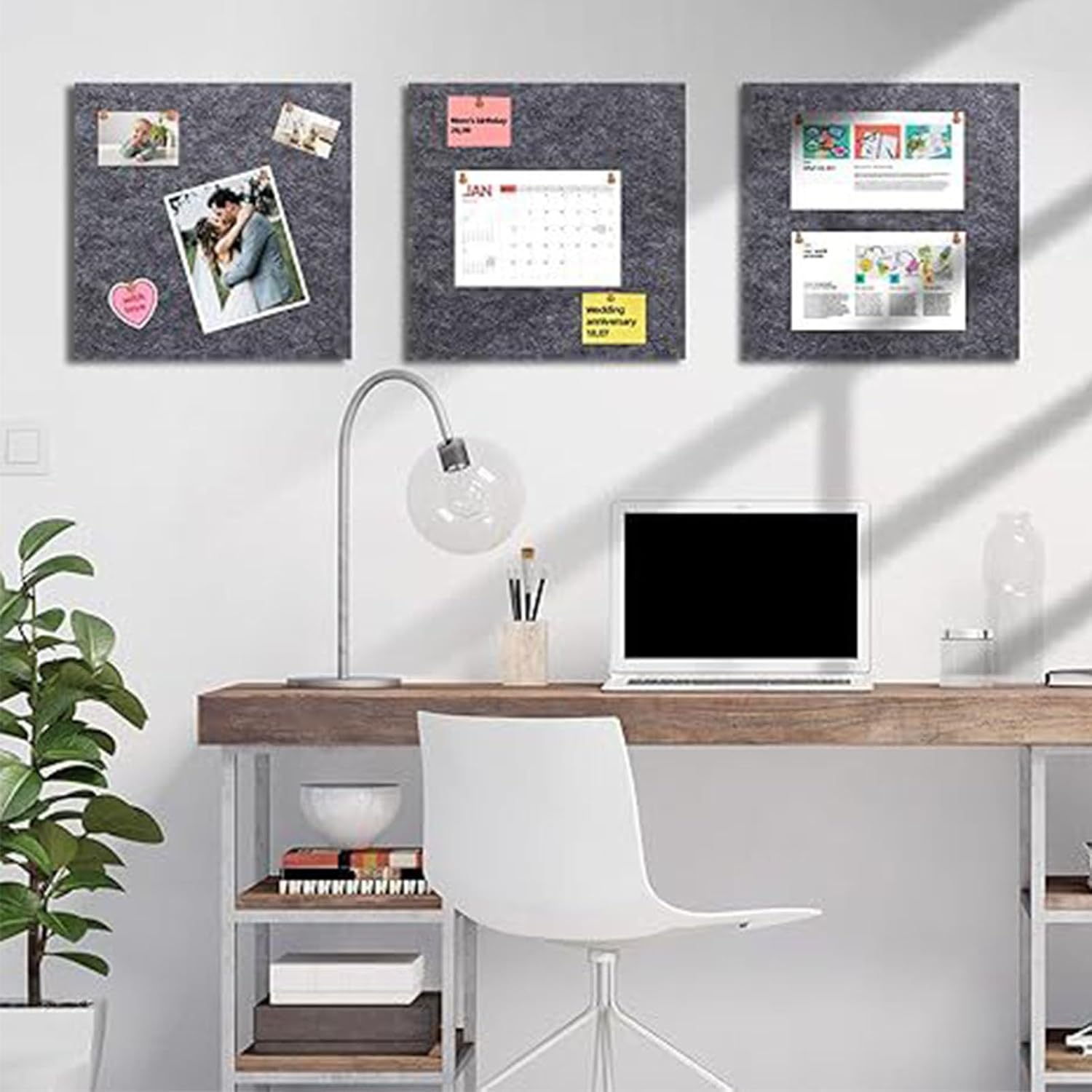 16 Pcs Felt Bulletin Board, 11.81 X 11.81in Decorative Picture Framed Display Board, Felt Wall Tiles with Removable Adhesive Tabs for Home School Office