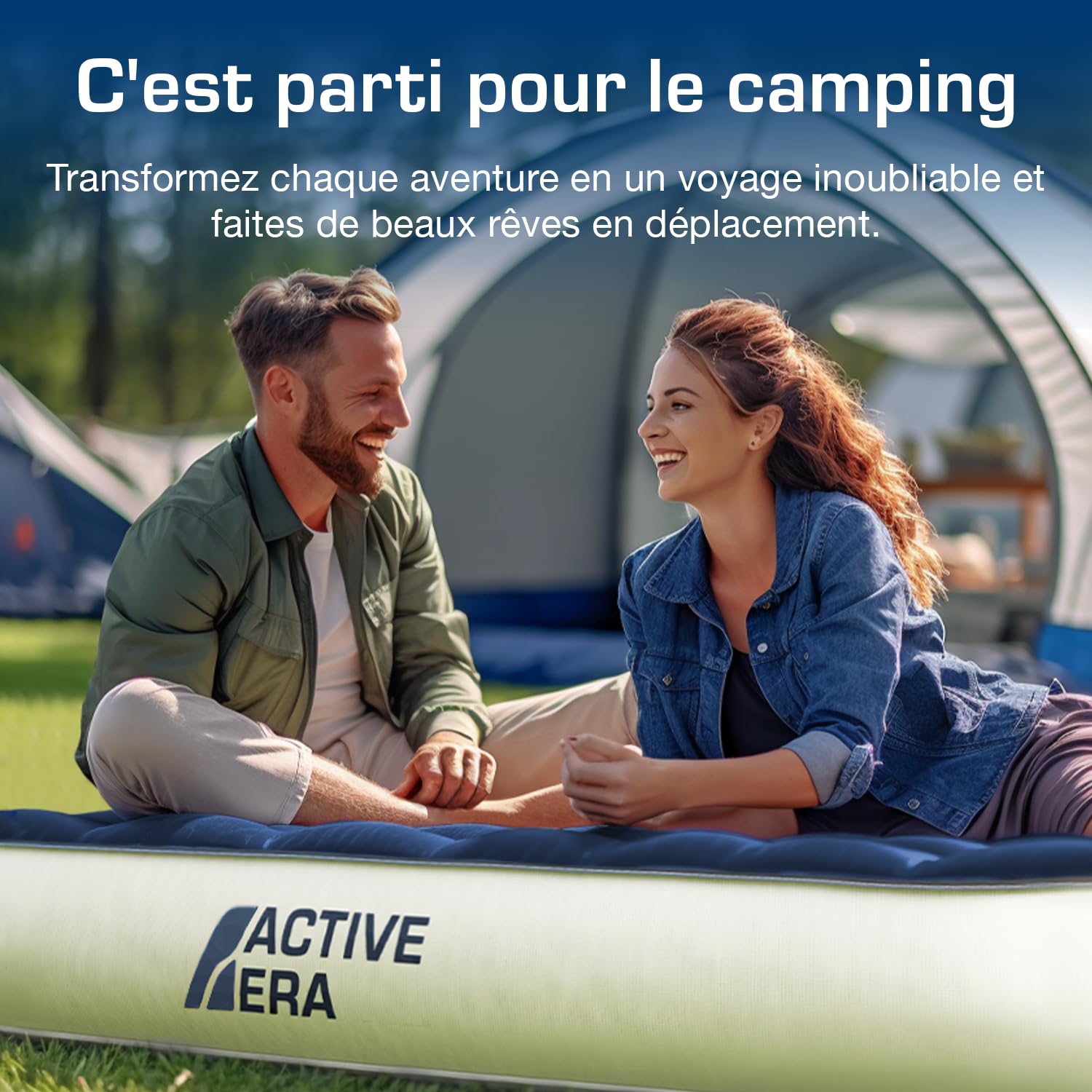 Active Era Matelas Gonflable de Camping avec Pompe à Air Rechargeable USB et Pompe à Pied, 2 Personnes, Sac de Transport Inclus - 150 x 203 x 22 cm