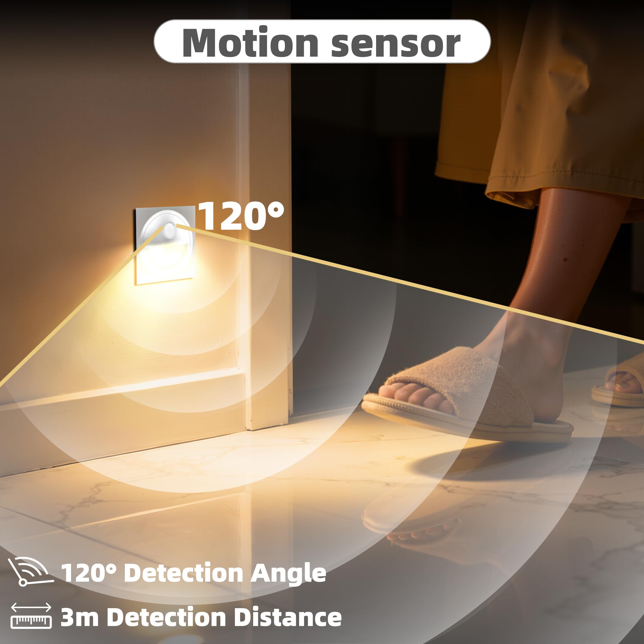 8er 0,6W LED Treppenlicht mit Bewegungsmelder Warmweiß 3000K LED Wandeinbauleuchte Silber Stufenlicht Treppenbeleuchtung für 60mm Runde Unterputzdose 230V für Innen