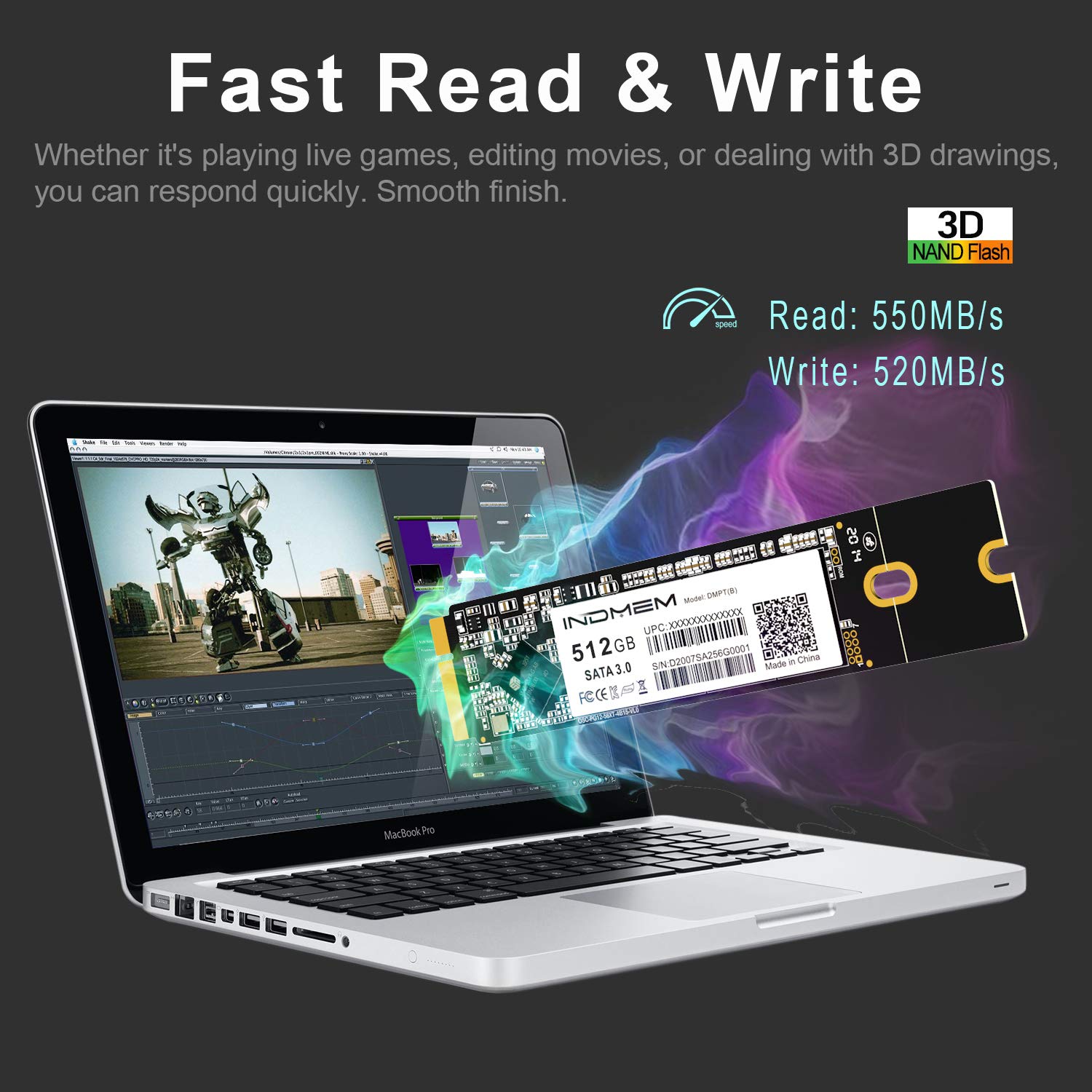 Amazon | INDMEM AHCI SATA SSD 512GB 3D TLC フラッシュドライブ