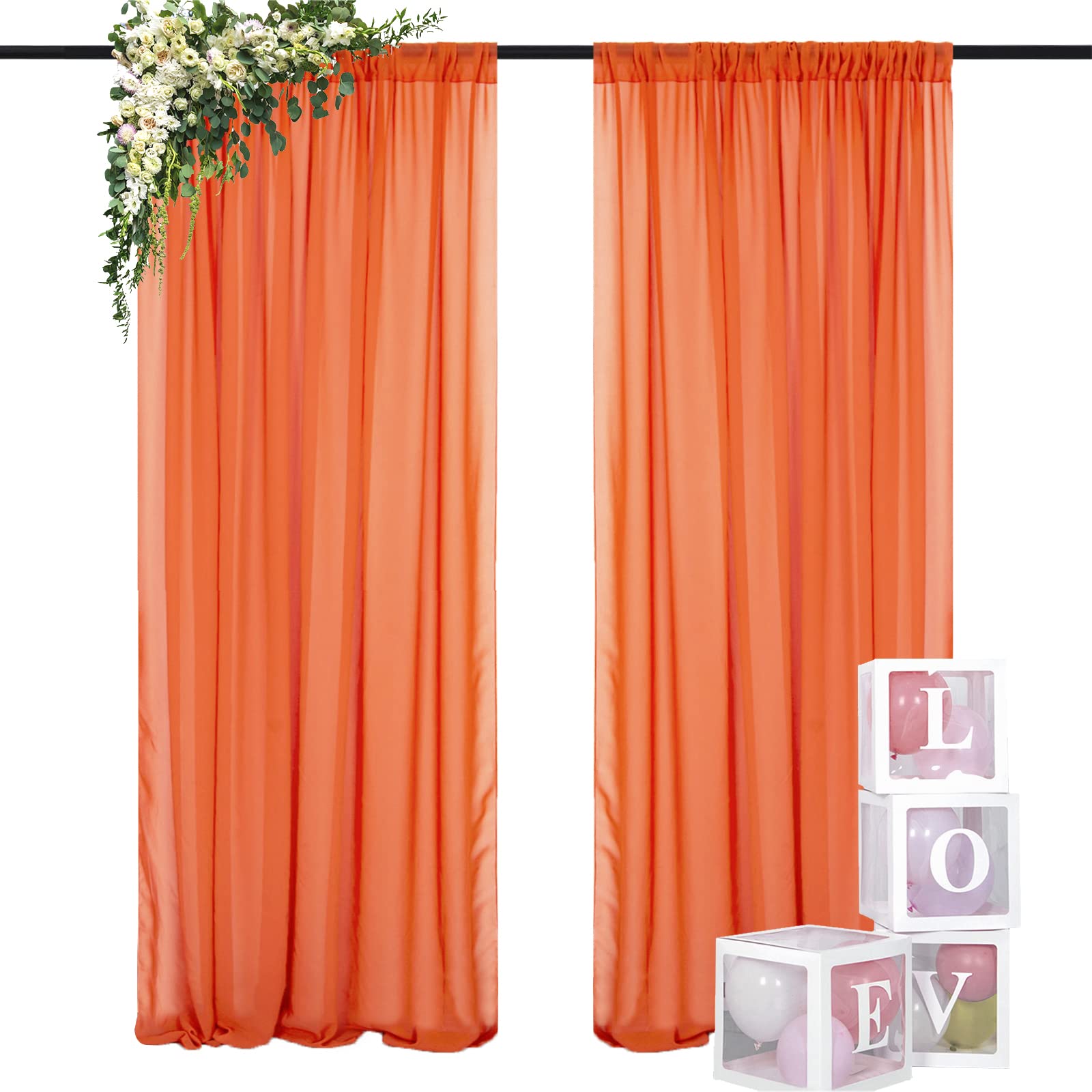 DUOBAO Chiffon Backdrop Curtain 29''x84'' Fabric Drapes for Wedding Ceremony Orange Sheer Voile Curtains 2 Panels Photography Backdrops Drapes Party