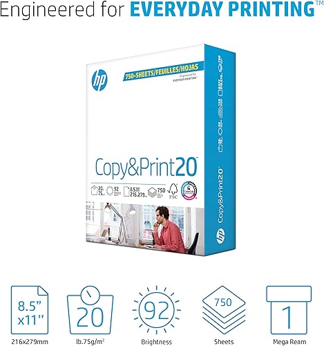 Miniatura 12 de HP - Papel para impresora Copy&Print20 de 8.5 x 11, de 20 libras. Caja con 10 resmas 5,000 hojas brillantez 92. Fabricado en los Estados Unidos.