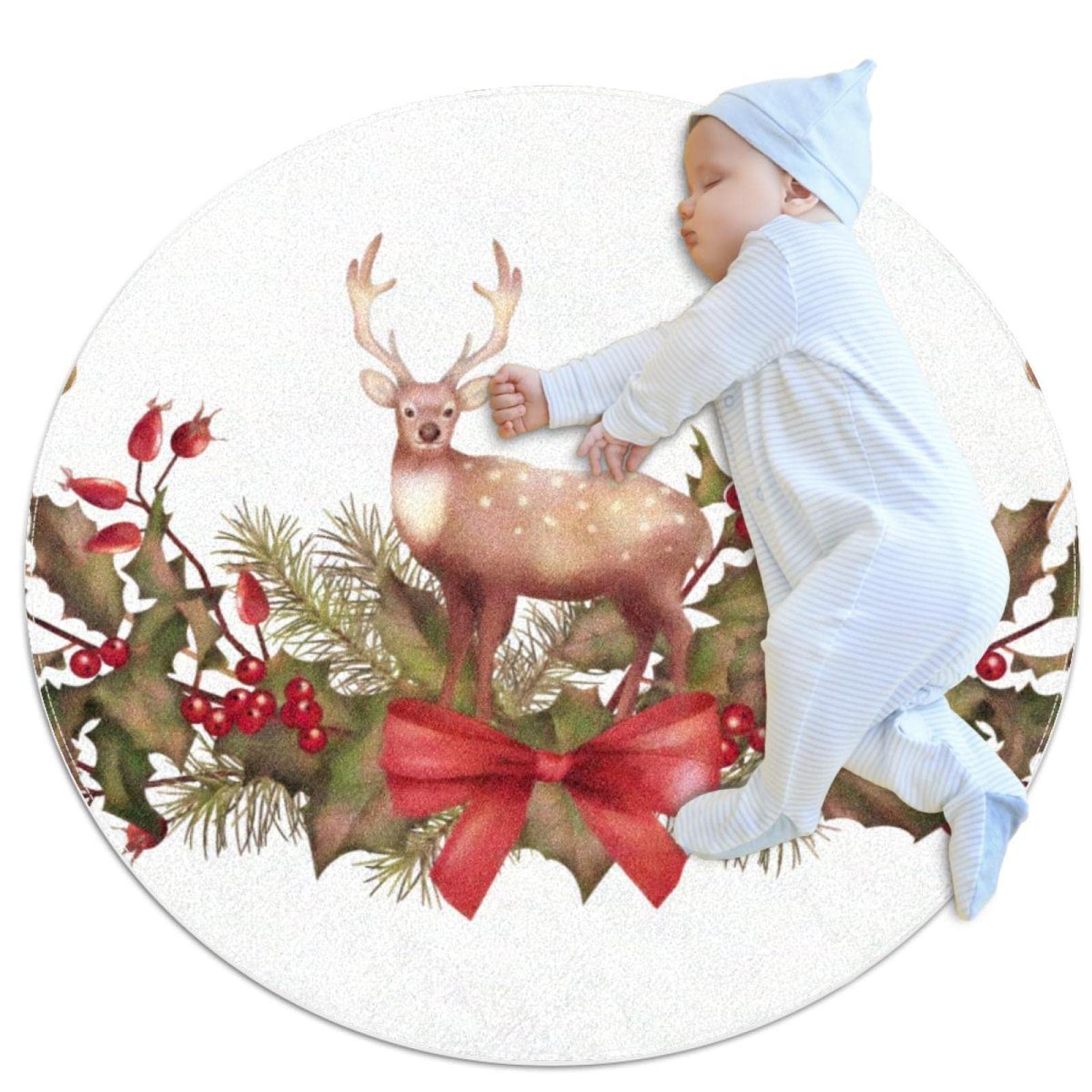 Tapis rond de sol design cerf Noël pour canapé et entrée de cuisine raffinée