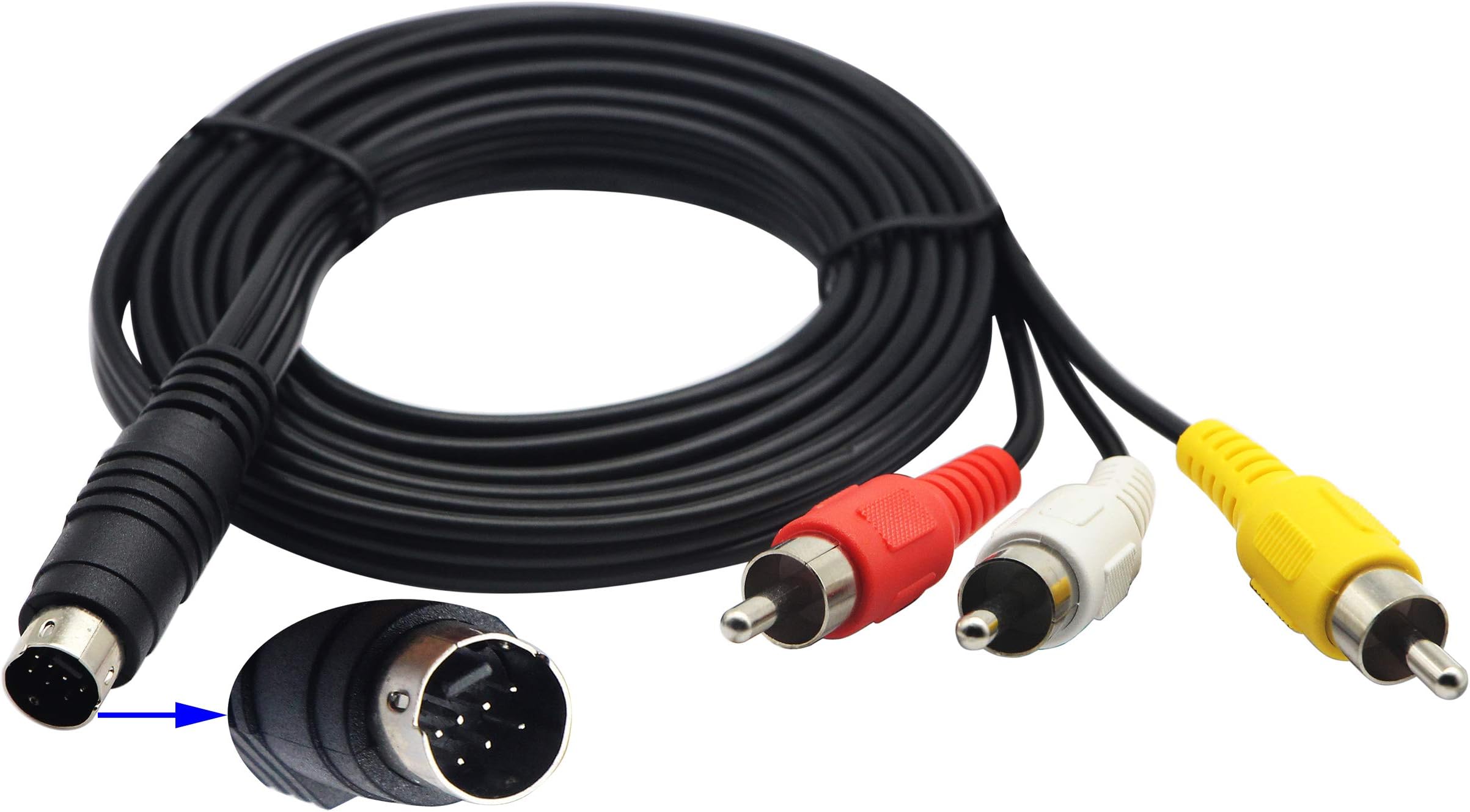 zdyCGTime 3 RCA Plug to 7 Pin Mini DIN Plug Extension Cable S-Video 7 Pin DIN Male to 3 RCA Male RGB Composite Video Extender Cable Adapter for DVD,TV,HDTV,VCR's,CD Players,PC Laptop(5ft/1.5M)