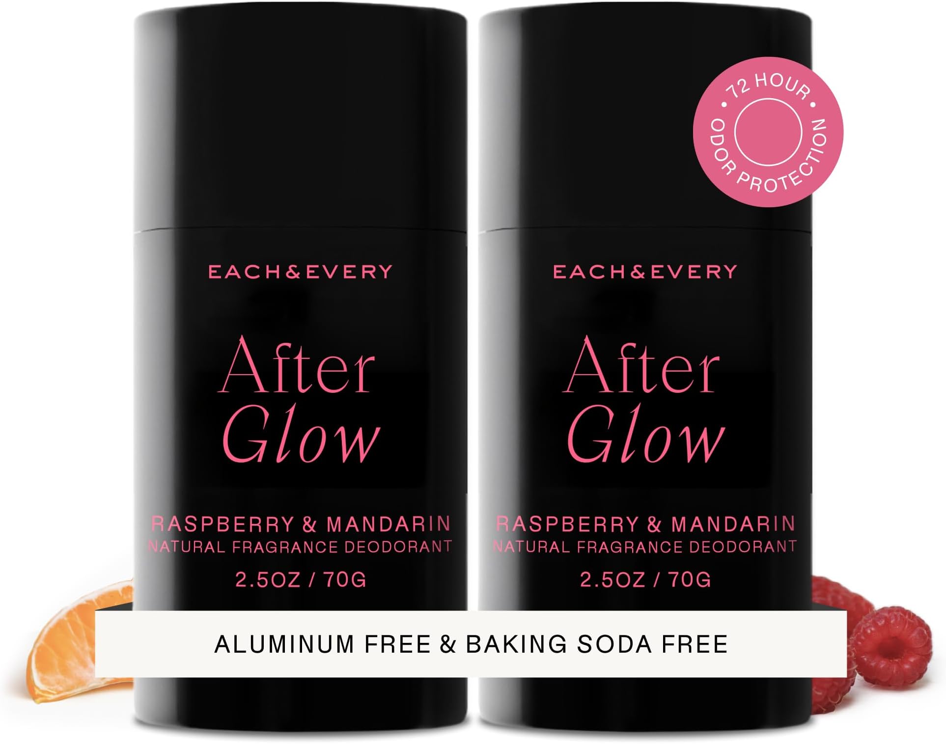 Aluminum Free Deodorant for Women & Men, Raspberry & Mandarin - All Natural Deodorant for Sensitive Skin, EWG Verified - Clean, Baking Soda-Free, Plant-Based Fragrance - 2.5oz, 2 Pack