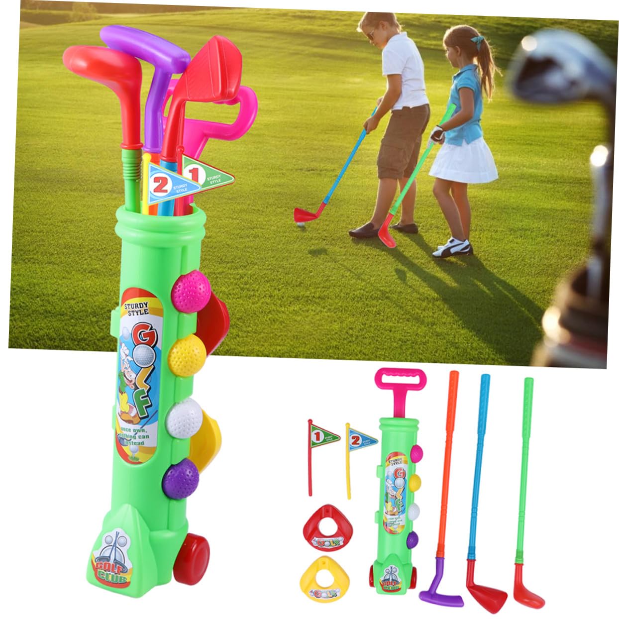 Juego de Golf Infantil de 2 Piezas en Plástico Verde Portátil