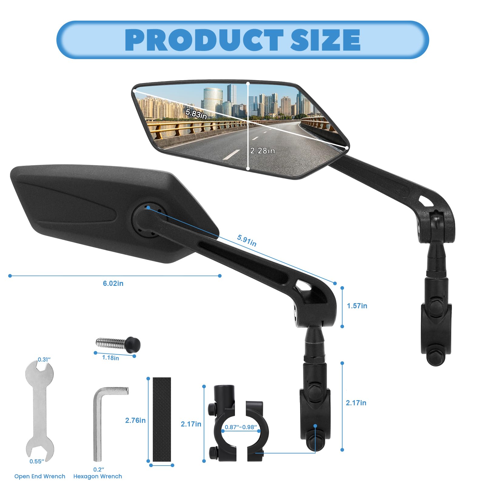 Bike Mirror 1 Pair HD Bicycle Mirrors for Handlebars, 360° Adjustable Rear View Mirrors for Ebike E Bike Dirt Bike Moped Bike MTB Mountain Bike Road Bike Motorcycle and Electric Scooter