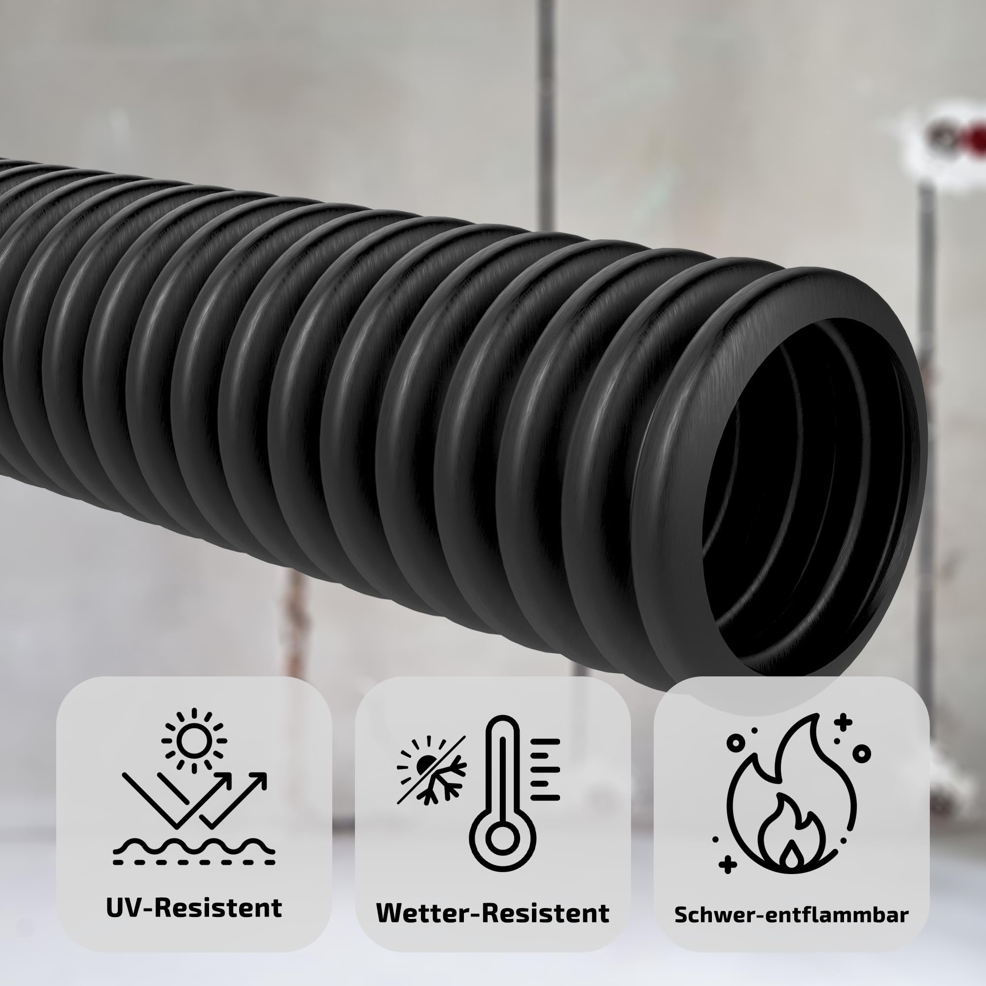 Tubo corrugado – sin ranura (cerrado) manguera corrugada eléctrica tubo vacío cable protección tubo aislante protección contra martas (NW 10 (interior 10,1 mm) = 50 metros)