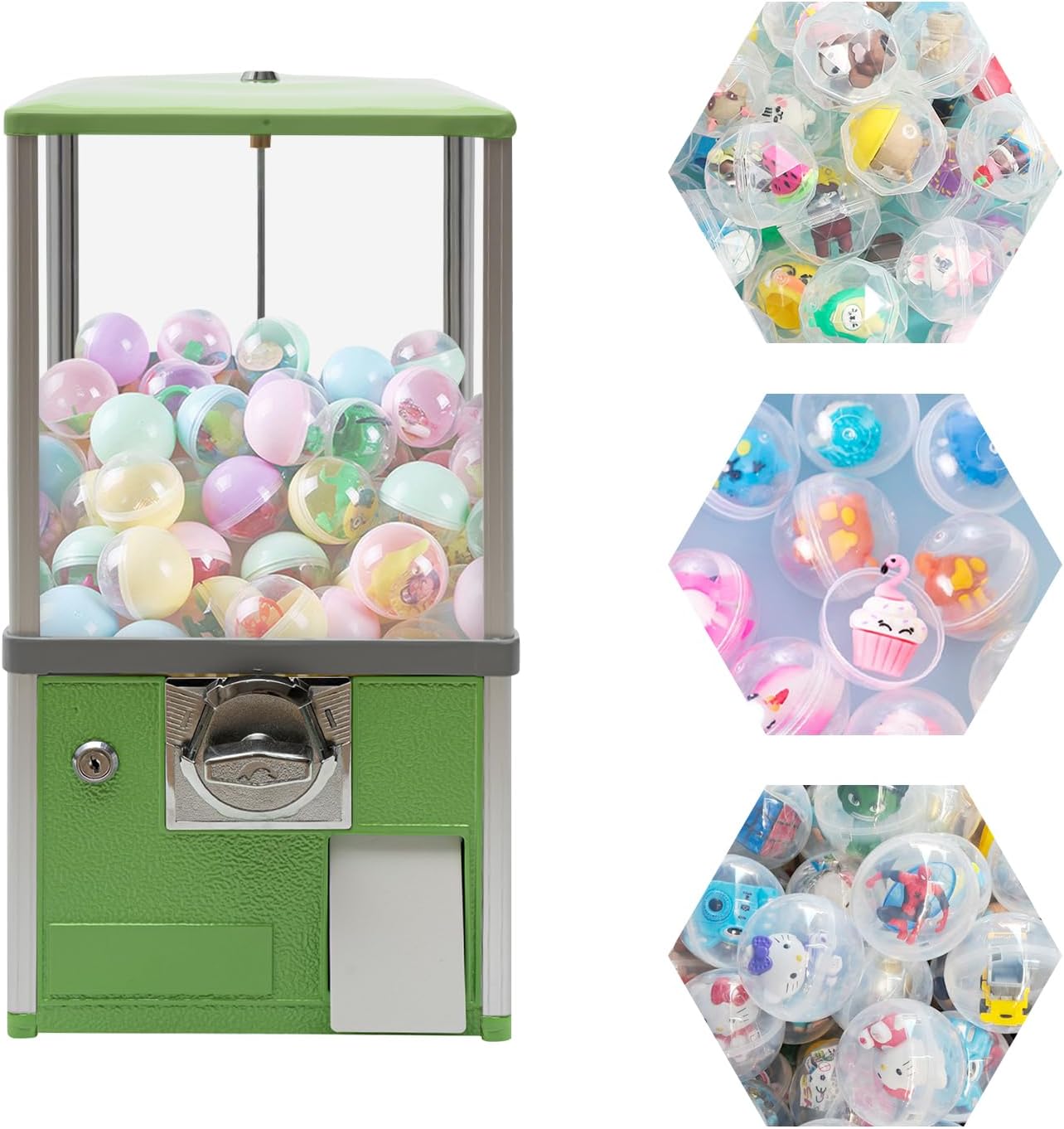Big Capsule Toy Vending Machine, 25 Cent Vending Machine, 1.77-1.97in Ball Candy Gumball Machine, Commercial Gumball Machine, Green Coin Operated Machine for Game Stores, Retail Stores