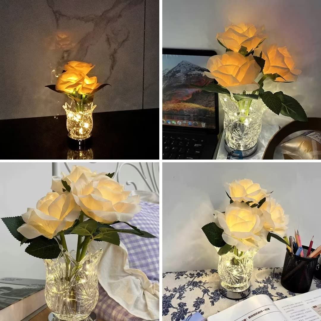 Kreatives Champagner-Rosen-Nachtlicht, Blumen-Tischlampe, Nachtbeleuchtung, romantisches dekoratives Stimmungslicht, wiederaufladbar für Schlafzimmer, Nachttisch, Geschenk
