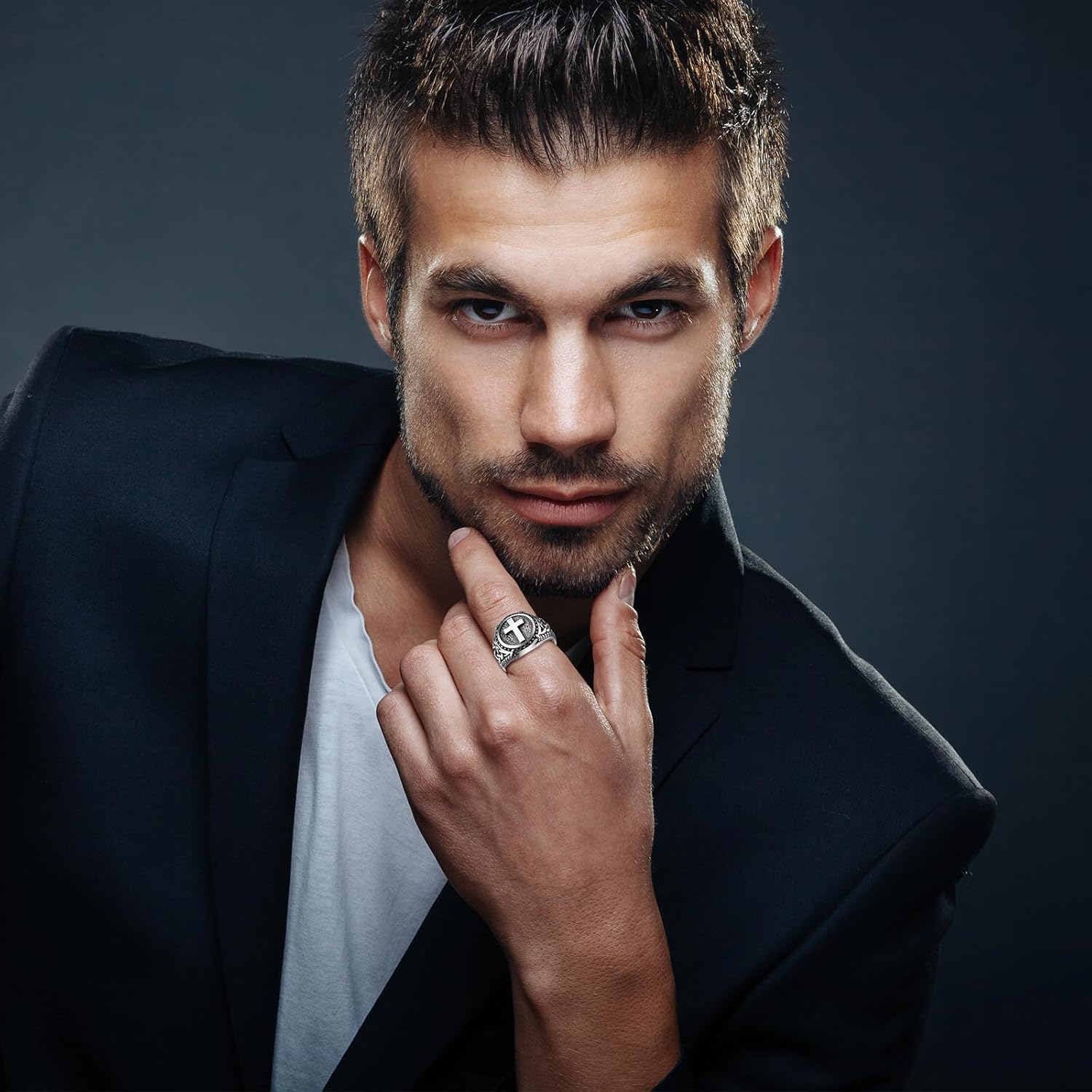 Cross Signet Ring for Men Women: Stainless Steel Celtic Christian Biker Ring Religious Jewelry Gifts for Easter Christmas - Image 2