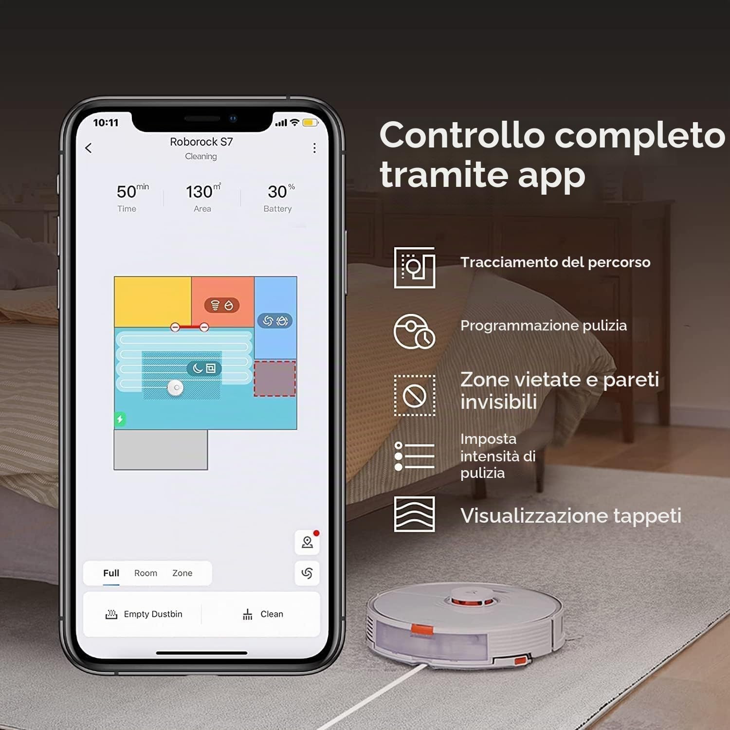 roborock S7 Robot Aspirapolvere Lavapavimenti con Sonic Mopping, Robot Aspirador(2500 PA),Panno Automatico,Pulizia Personalizzata,Mappatura multilivello Aspirapolvere Robot, Controllo APP & Alexa