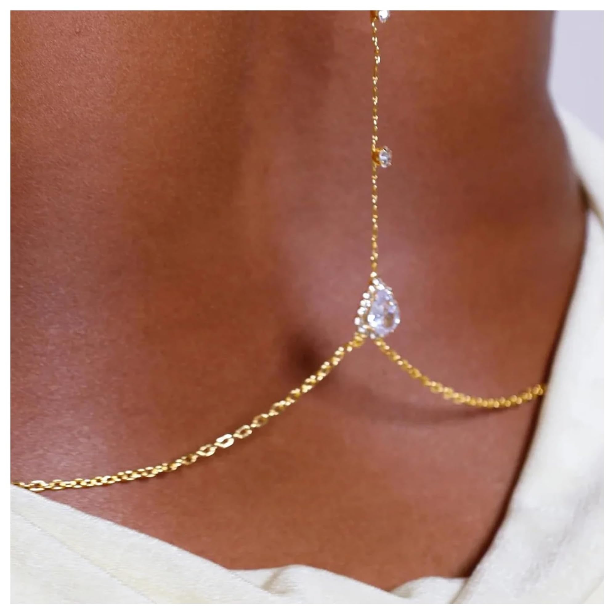 Cadena de Espalda para Mujer, Cuerpo Collar De Cadena Rhinestone Back-drop Collar Sexy Cuerpo Arnés De Cadena De Joyería para PlayaFiesta de Graduación