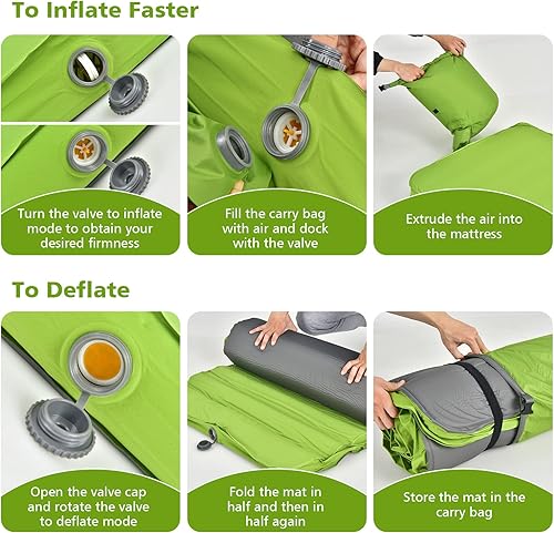 Vista 4 de Giantex Alfombra de camping autoinflable de 4 pulgadas, verde, compacta, inflable, ligera
