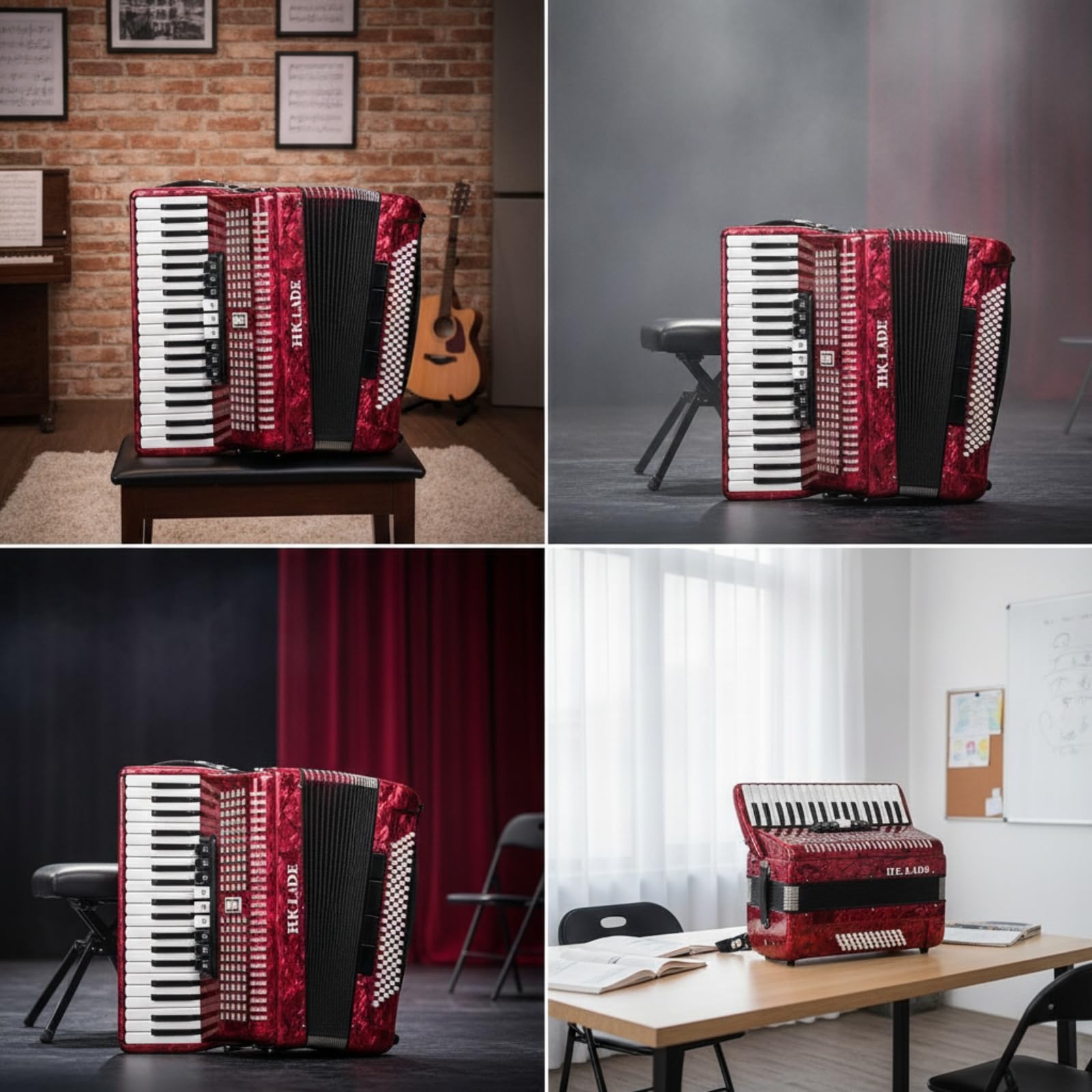 kowaku Fisarmonica a Tastiera Fisarmonica Pianoforte 34 Tasti 48 Bassi 5 Registri Cassa in Legno Performance Stabile Mantice Tasti Sicuri con Cinghie E Borsa