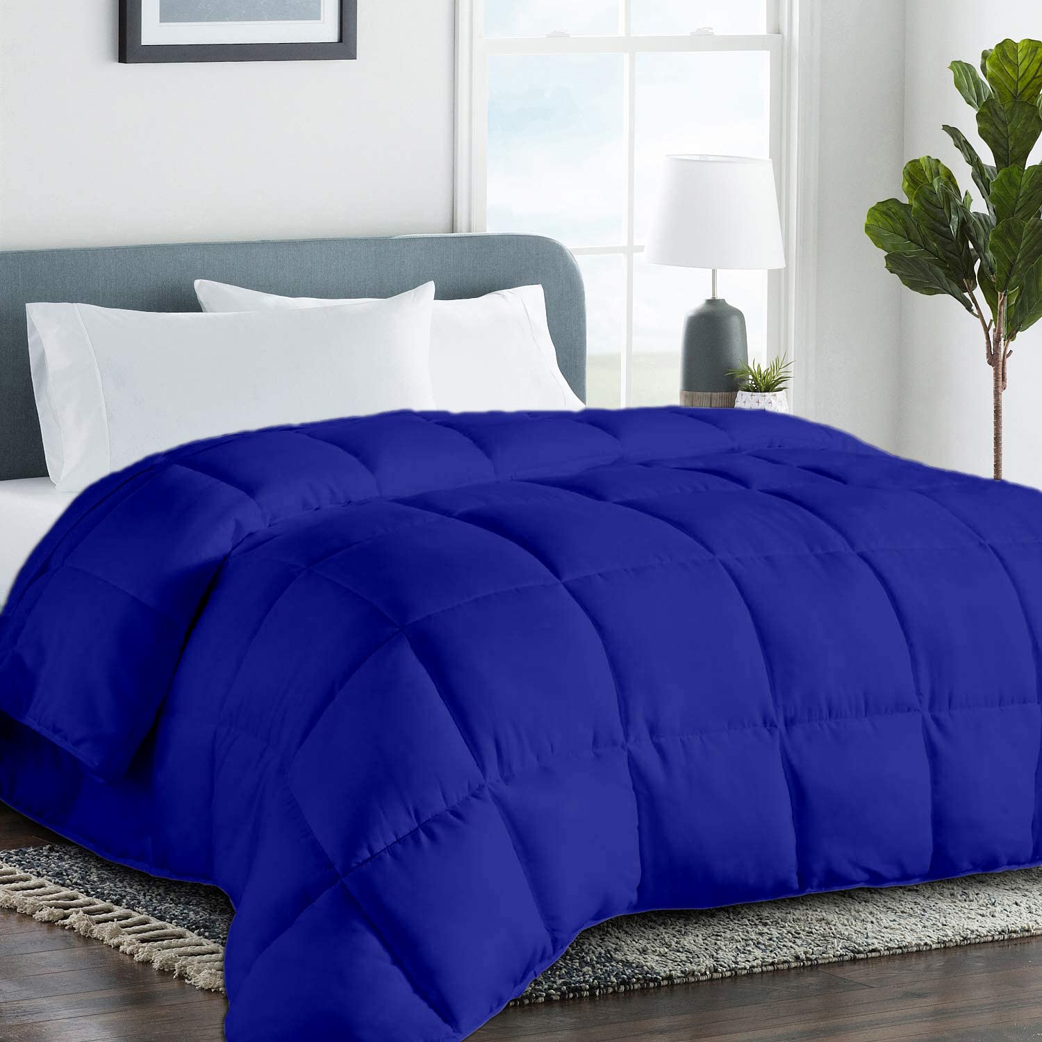 Saferay Green Bedding Quilted Comforter 1-Pc Down Alternative Bed Comforter Duvet Insert with Corner Tabs All Season Breathable Ultra Soft Lightweight Oversized Queen 98x98 Royal Blue