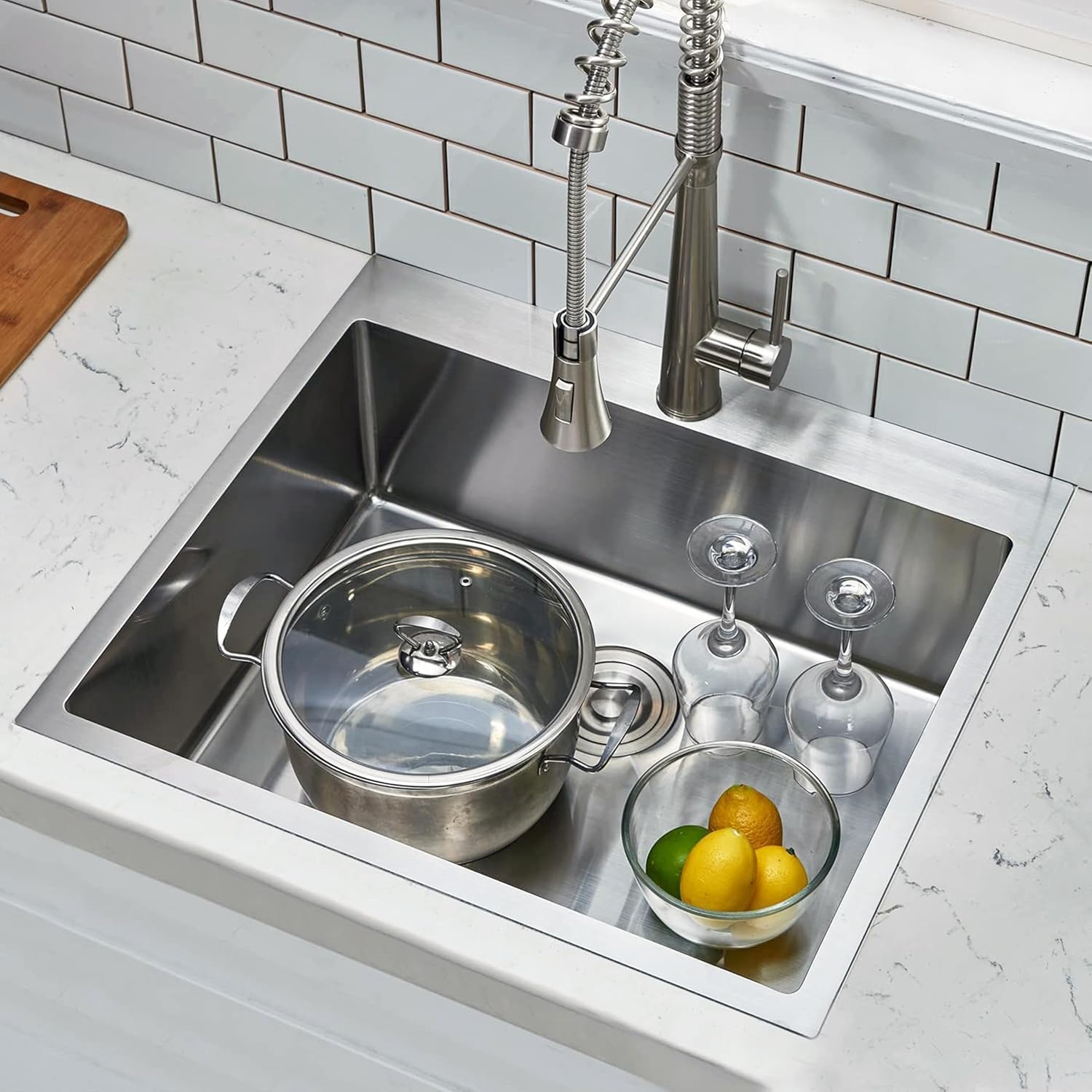 Comllen 25 x 22 Inch Drop In Kitchen Sink, Brushed Nickel Topmount 16 Gauge Stainless Steel Kitchen Sinks, 8 Inch Deep Utility RV Sink