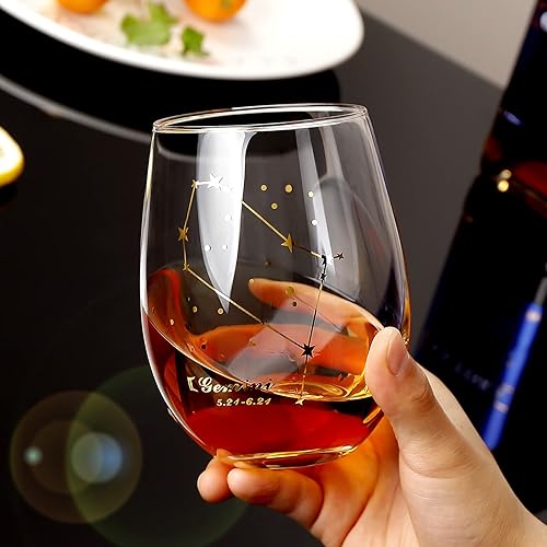 Miniatura 9 de Acuario, copa de vino de 20 onzas, regalo del zodiaco para mujeres y hombres de Acuario, copas de vino sin tallo, copa de constelación para definir