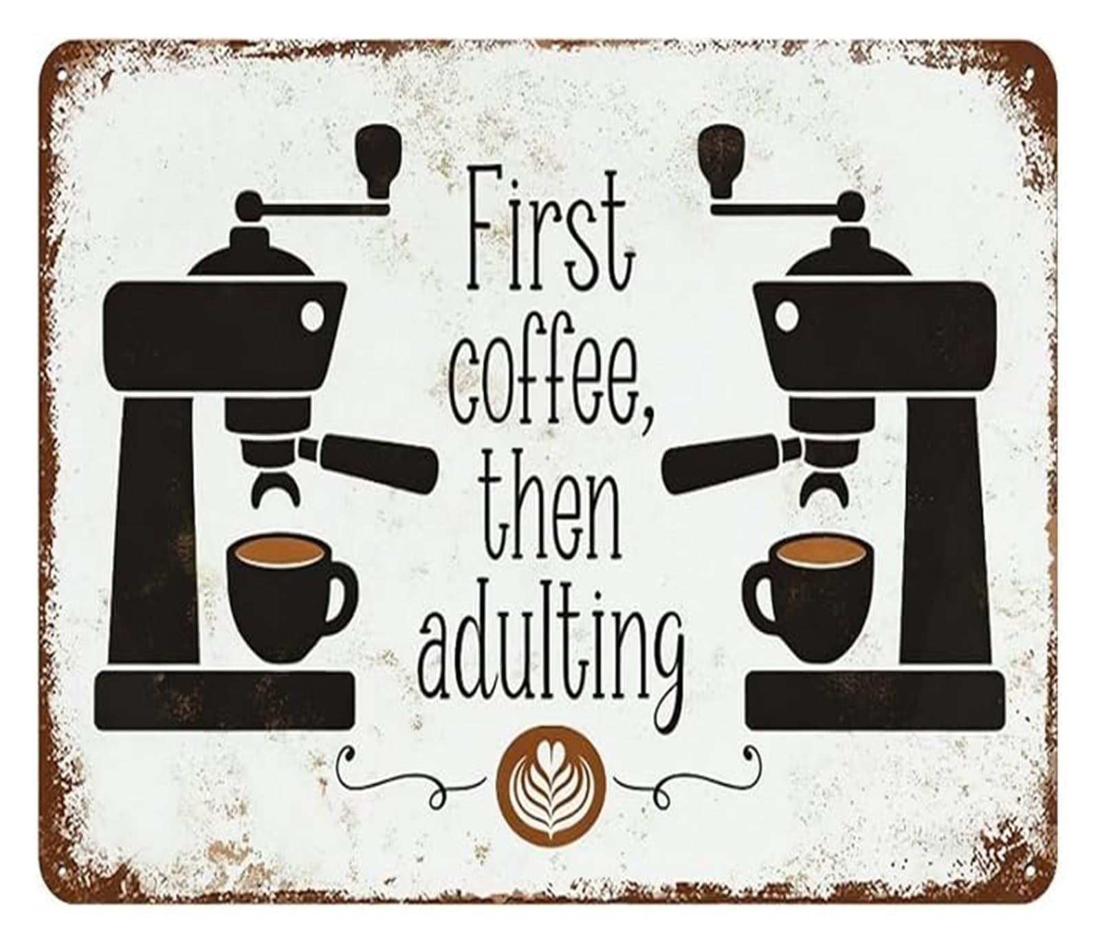 PKNVKZIDK Retro Coffee Station Metal Tin Sign Coffee Then Adulting Vintage Typography Plaque for Dining Room Entryway 8 X 12 in