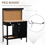 HOMCOM Garage Workbench with Storage, Workshop Multipurpose Tool Bench with Drawer, Peg Board, Open Shelf and Cabinet with Keys, Black