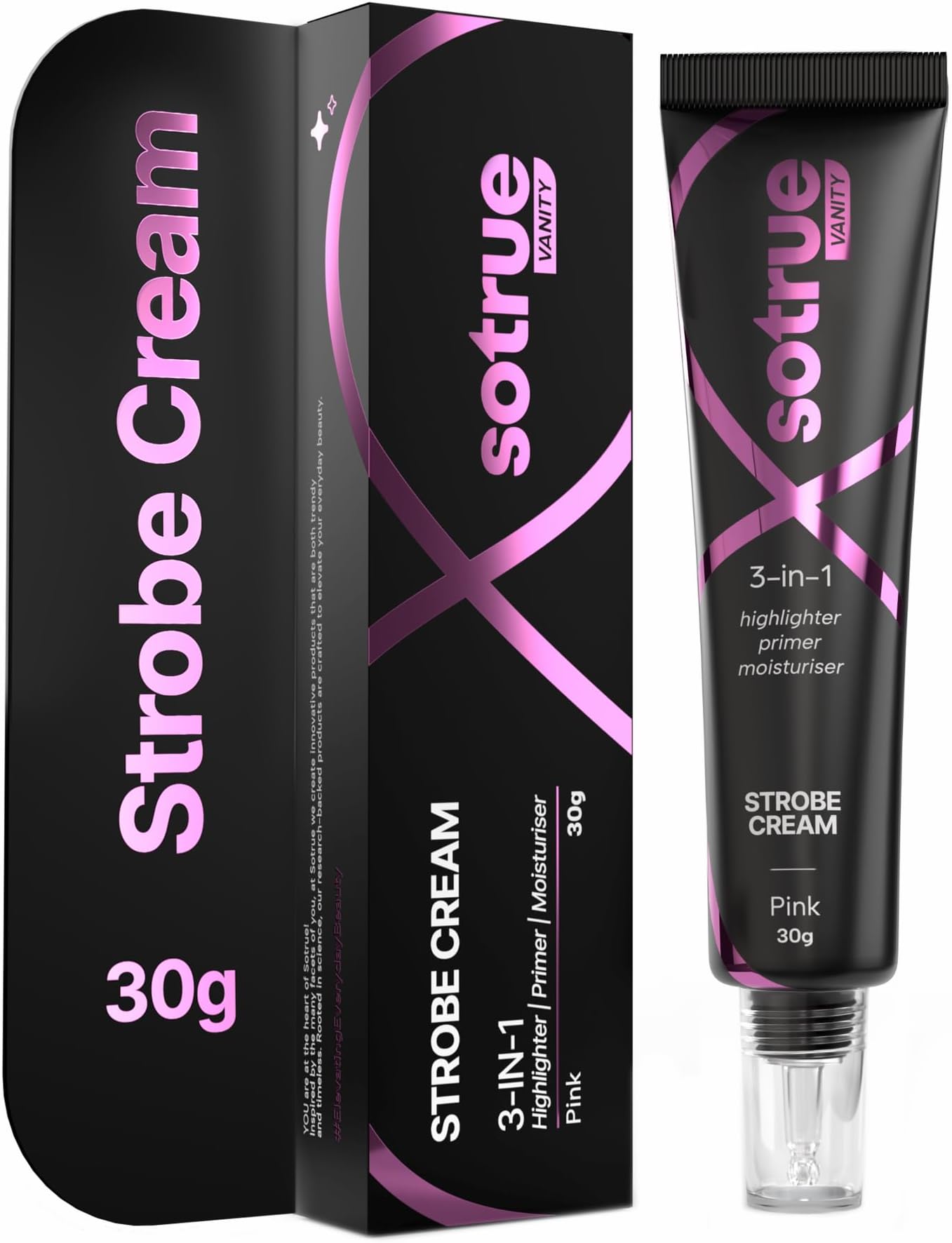Sotrue Strobe Cream Pink, 30g | Primer, Highlighter & Moisturizer | 3 in 1 Illuminating Makeup Base | Japanese Sakura & Hyaluronic Acid | Dewy Glazed Instant Glow