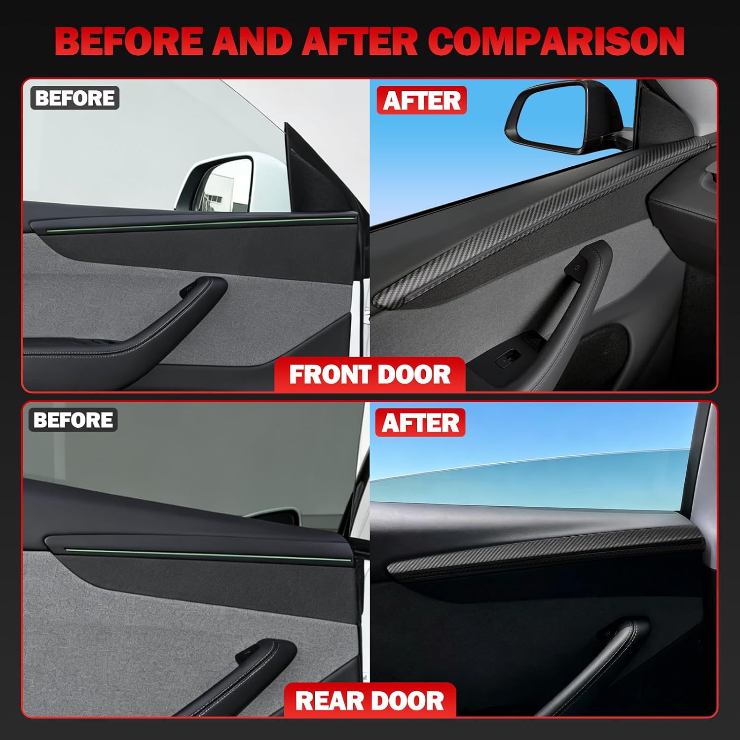 Carbon Pattern Door Panel Trim, Inner Armrest Panel Cover for Tesla Model Y