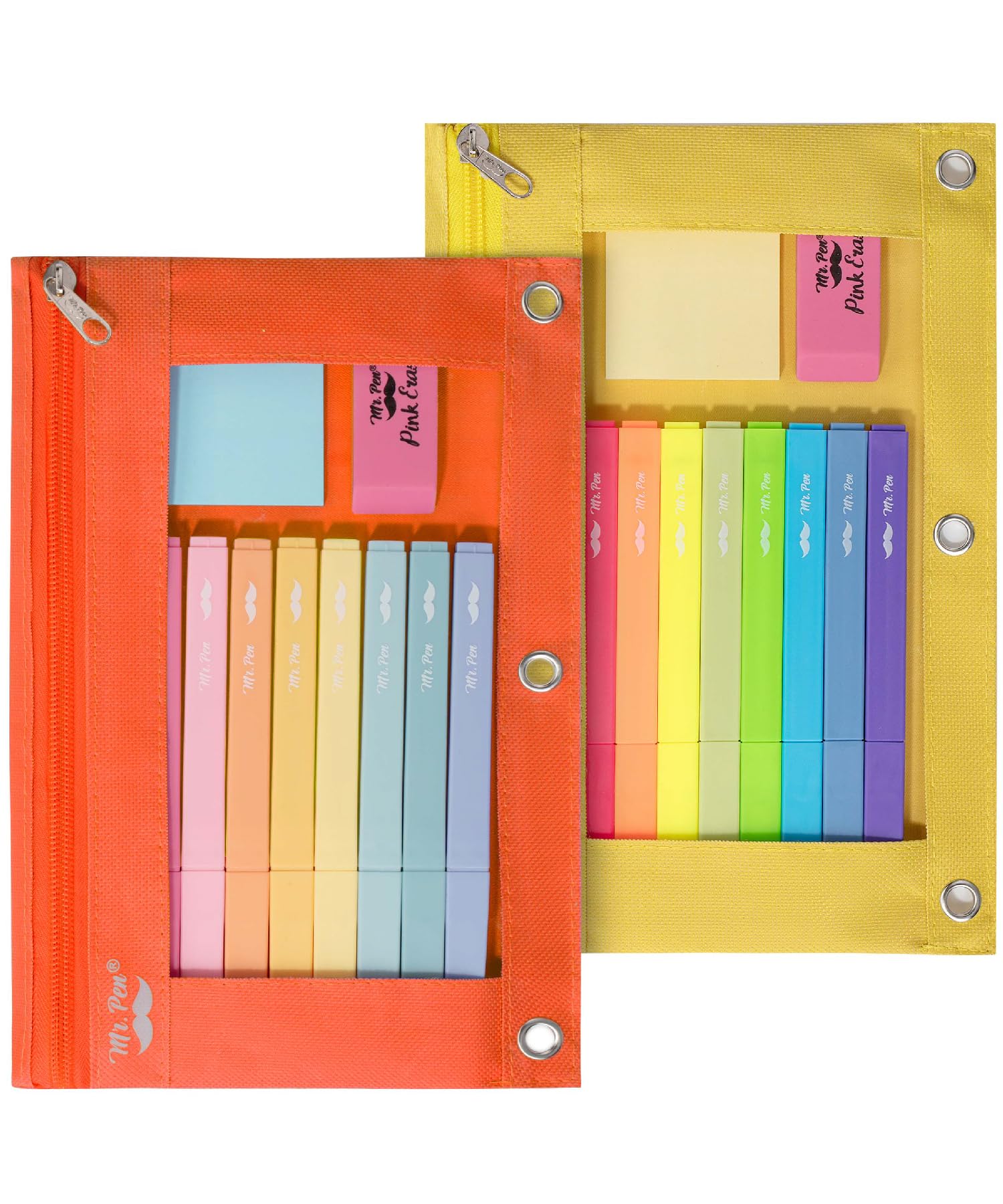 Mr. Pen- Pencil Pouch for 3 Ring Binder, 2 Pack, 10"x6.75", Smooth Zipper