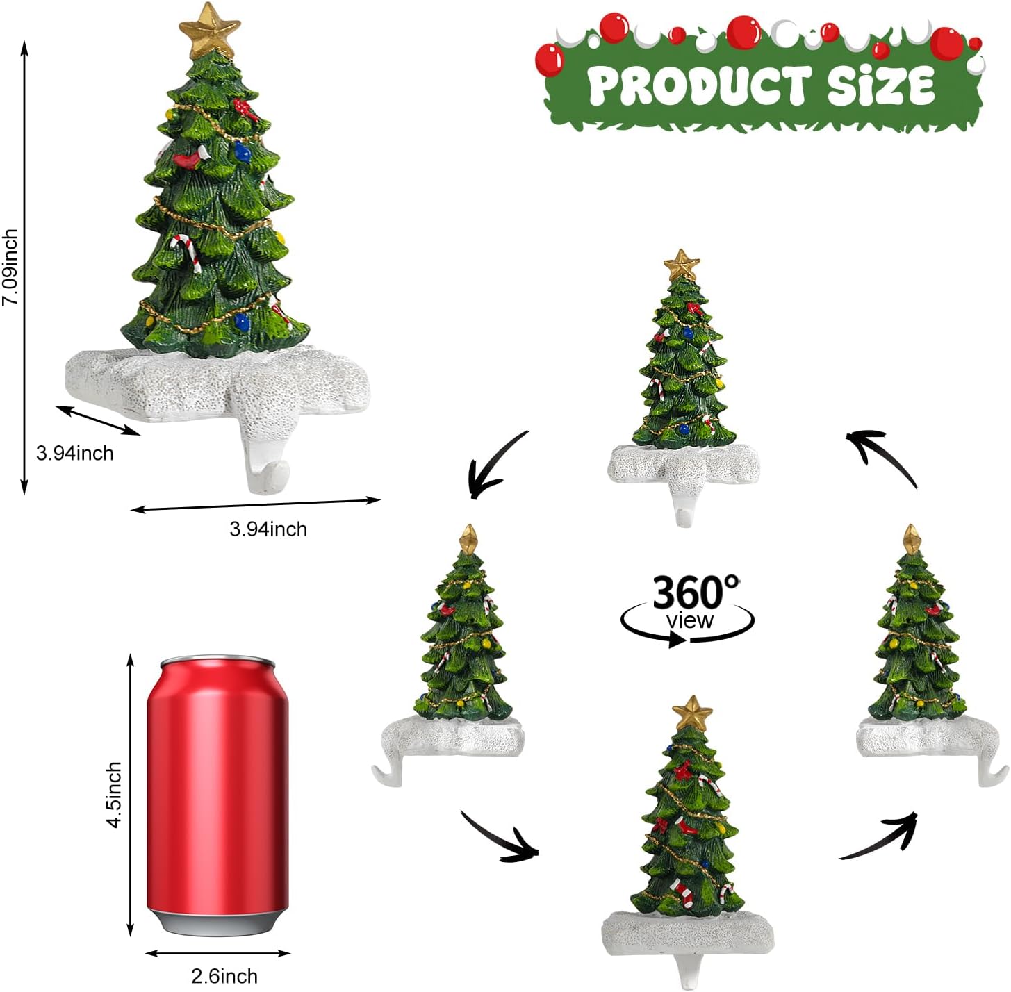 Christmas Tree Stocking Holder for Mantel Set of 2 Resin Stocking Hanger with Sturdy Base Exquisite Details Perfect Fireplace Decor and Christmas Gifts