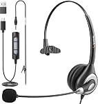 Wantek USB-C/USB-A Casque avec Microphone Annulateur de bruit - Casques de bureau à ordinateur filaire pour toute la journée PC, Ordinateur portable, tablette, maison, travail, réunion vidéo, cours en ligne, Zoom, Skype