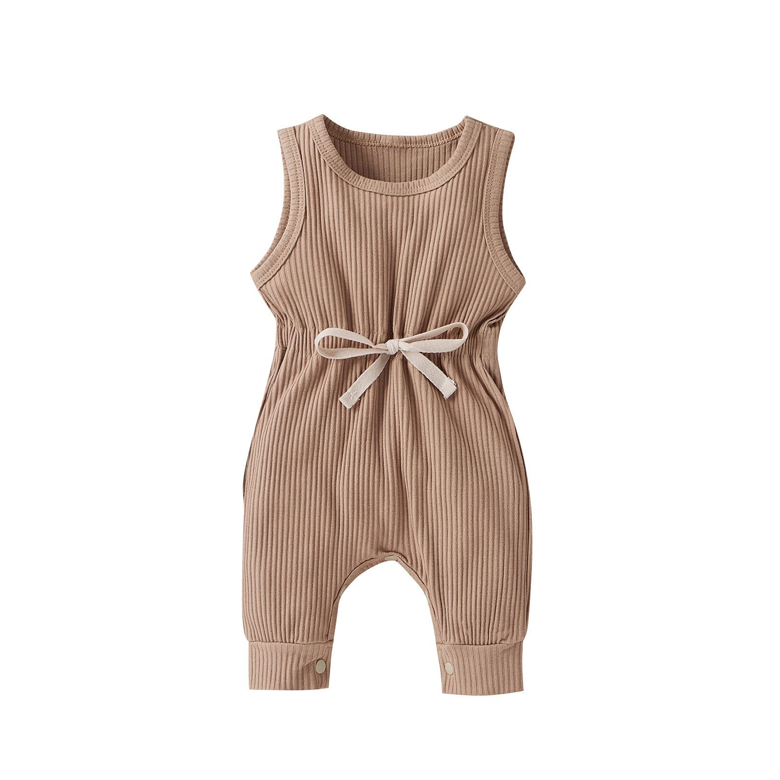 Clothing for Baby Girl Jumpsuit Boys Girls Sleeveless Solid Romper Clothes Baby Infant Girls Khaki 3-6 Months