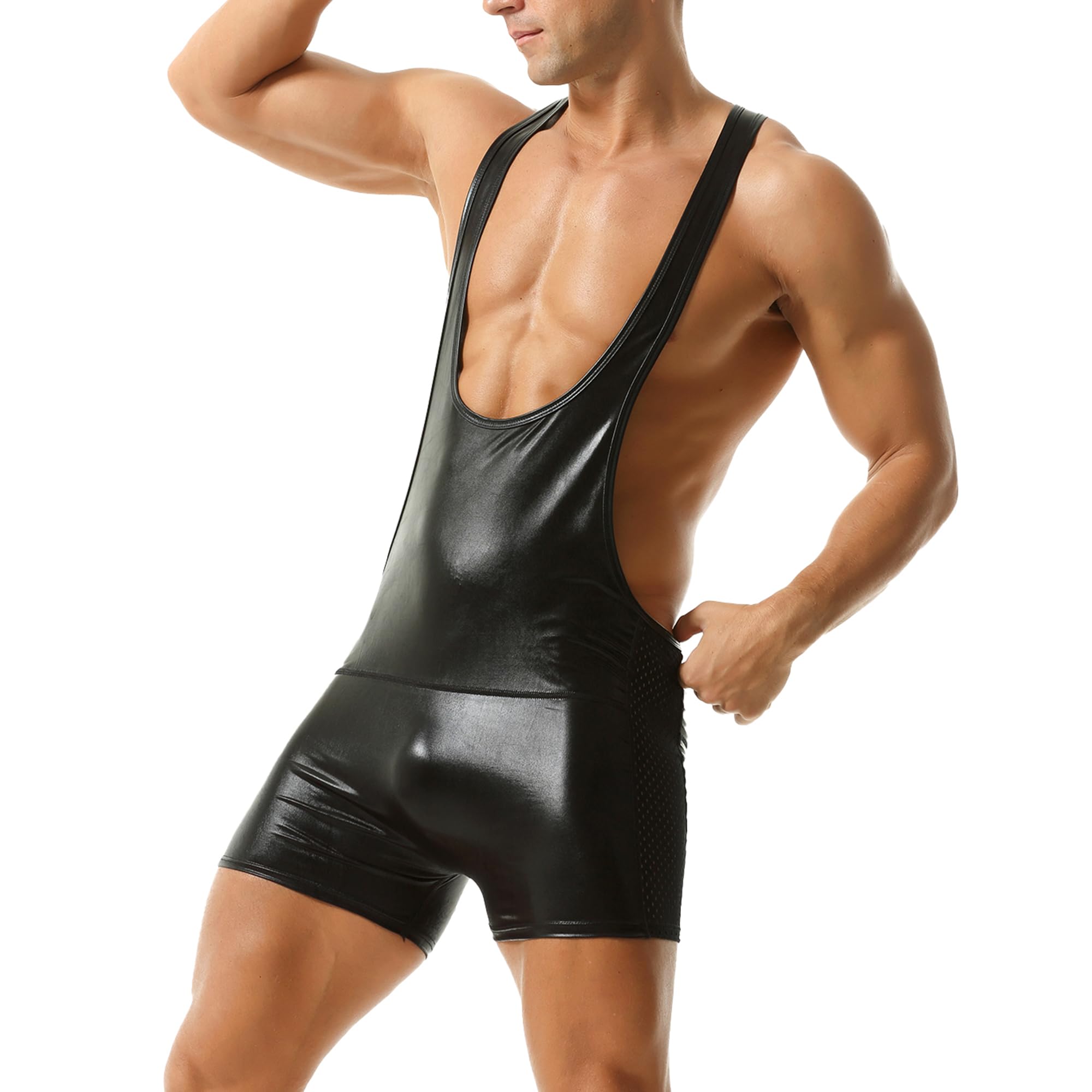 YUFEIDA Men's Athletic Supporters Classic Shiny Bodysuits Boxer Leotard Wrestling Singlet