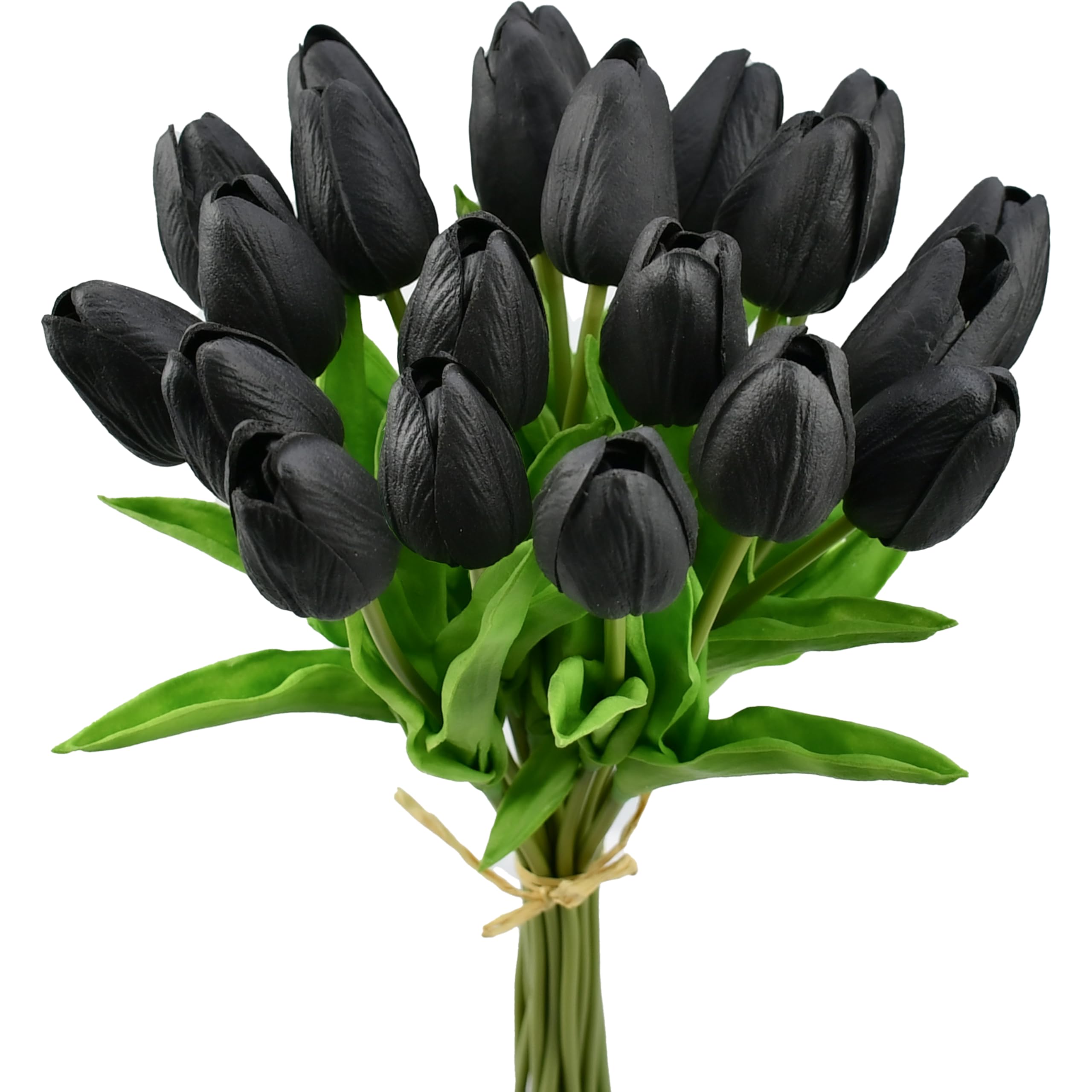 Mandy's Artificial Tulips 20 Stems Black PU Faux Flowers for Thanksgiving and Christmas Decorations Wedding Home Decor 13.5 Inch