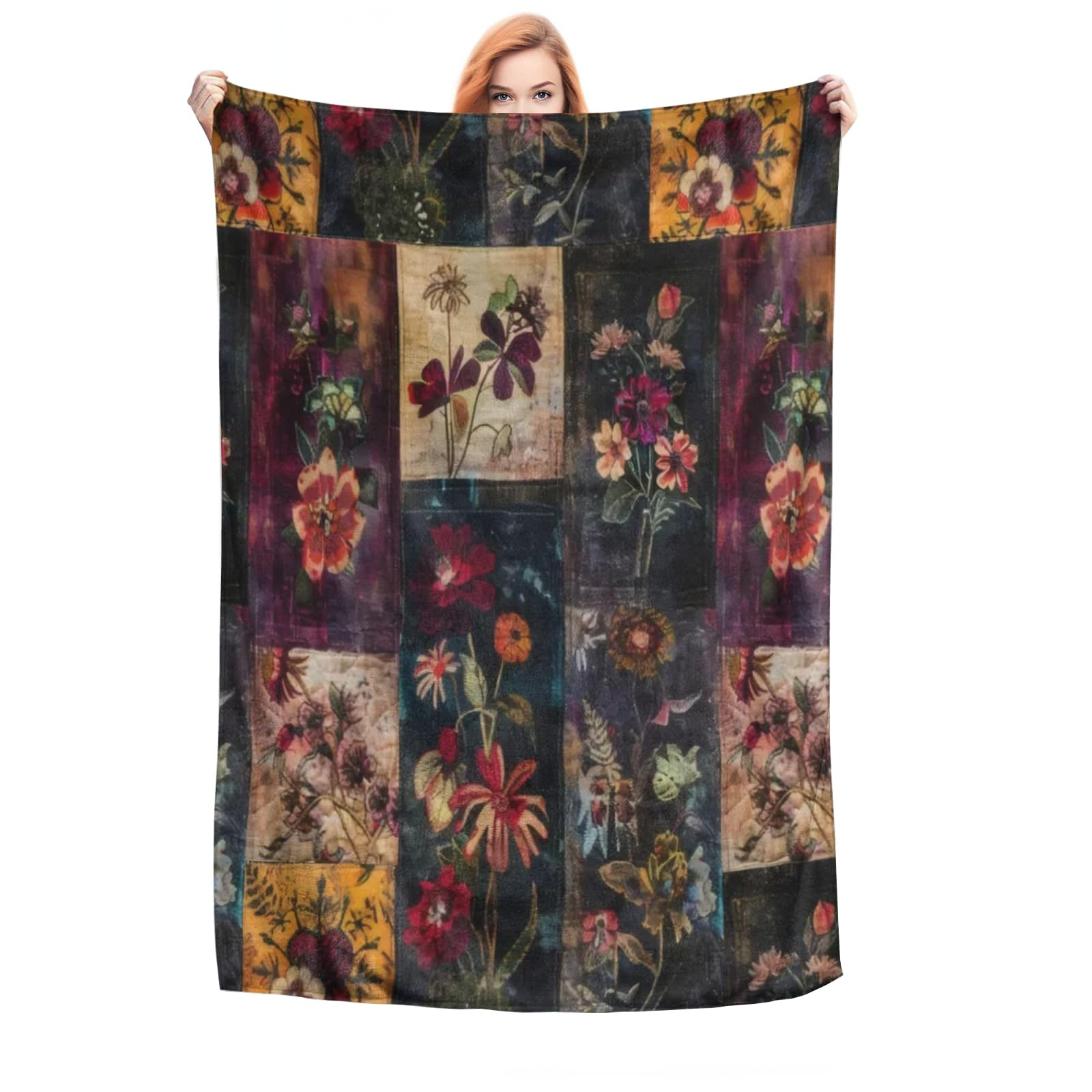 YUAOEUR Colorful Vintage Floral Blanket - Thick and Warm, Fluffy Flannel & Soft Blankets for Bed and Couch Twin Size 150cm x 200cm