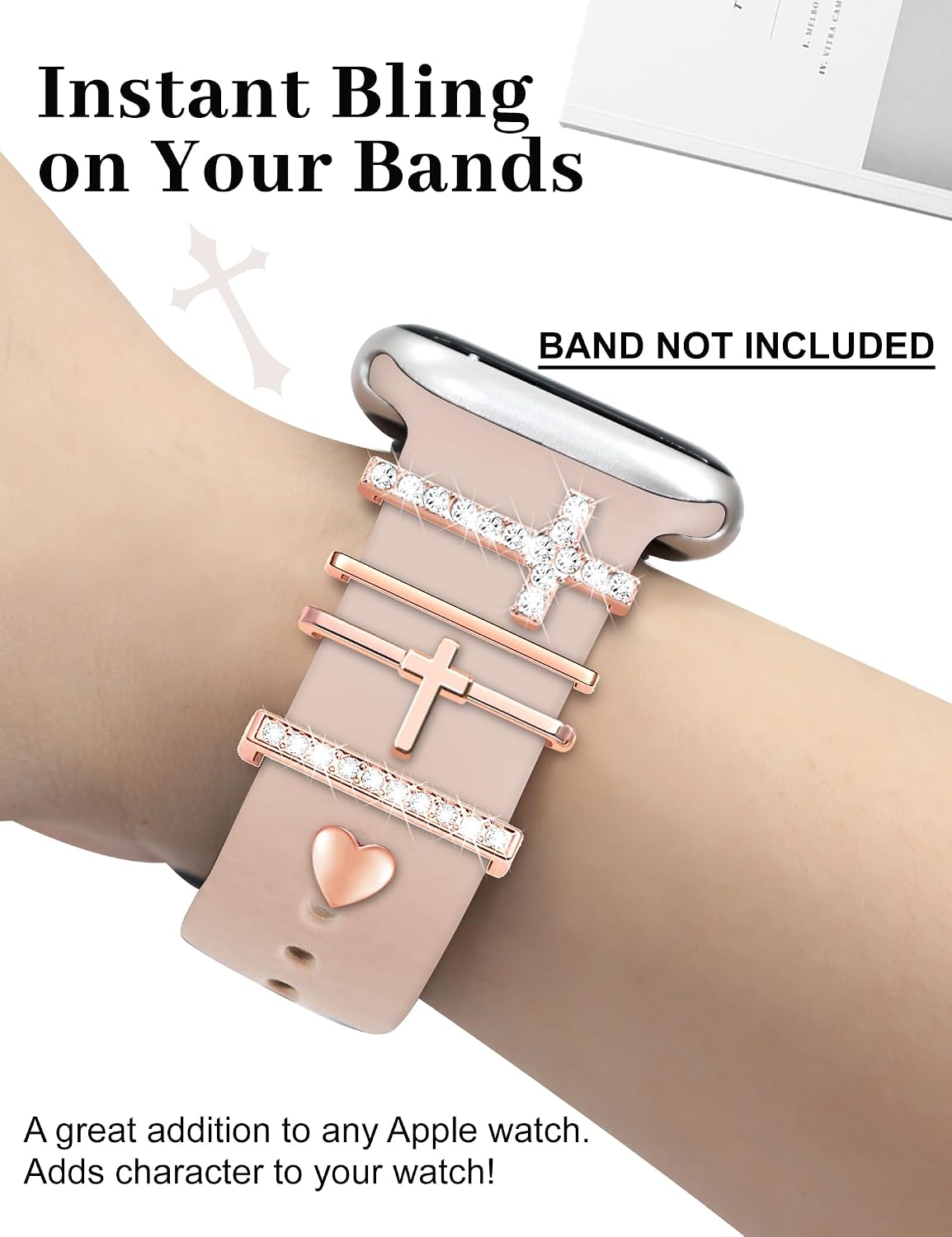 JR.DM Watch Band Charms with Decorative Bling Rings Loops, Compatible with Apple Watch 40mm 38mm 41mm 42mm 44mm 45mm 46mm Smart Watch Strap Accessories for iWatch Series 10 9 8 7 6 5 4 3 2 1