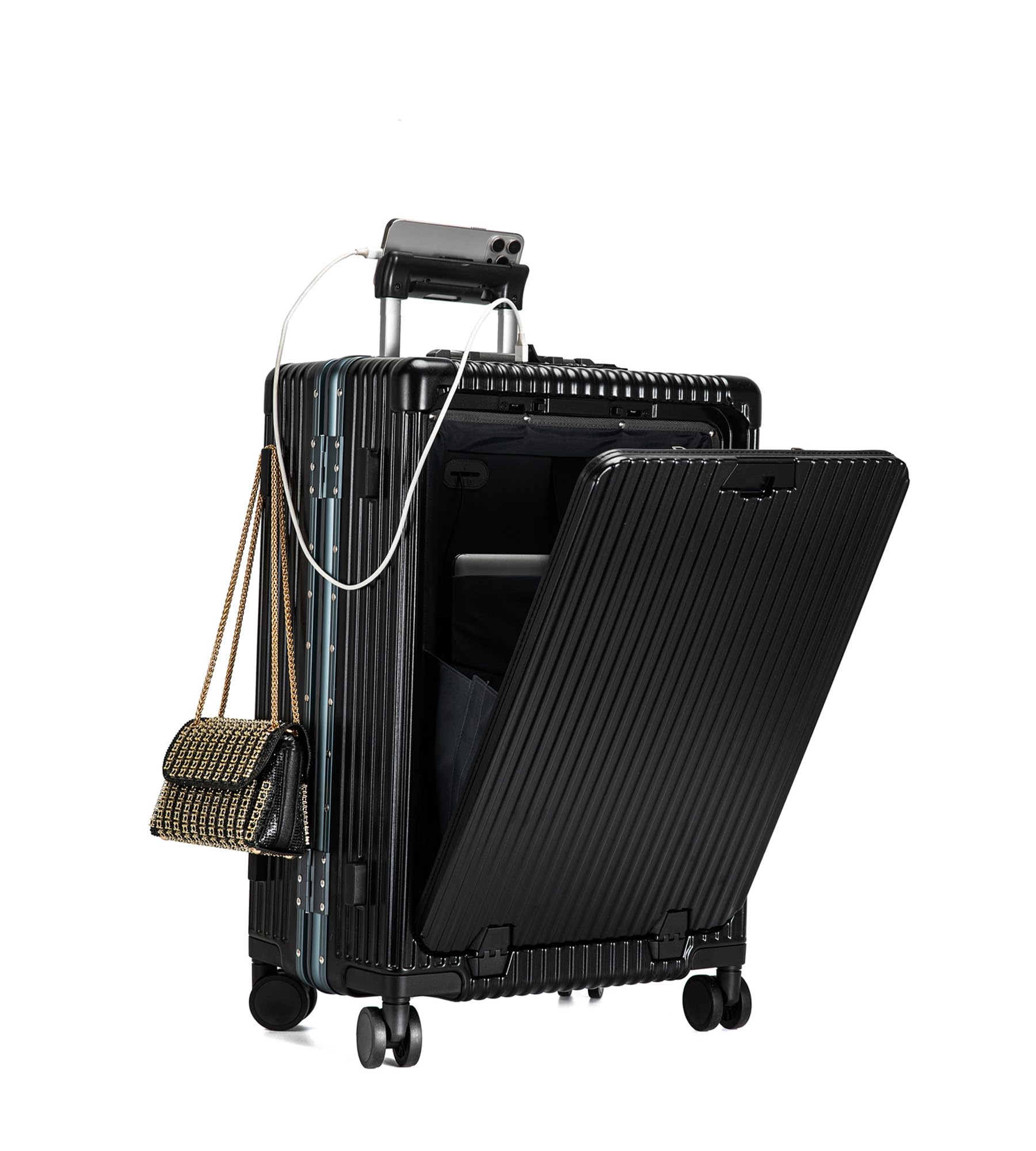 Hardside Expandable Spinner Wheel Luggage, TSA Lock Carry on Suitcase, with Cup Holder & Phone Holder, in 18in/20in/24in Sizes