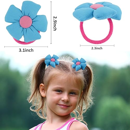Miniatura 2 de 1 liga elástica para el cabello con flores grandes, bonitos soportes esponjosos para cola de caballo, bandas de goma para el cabello, accesorios