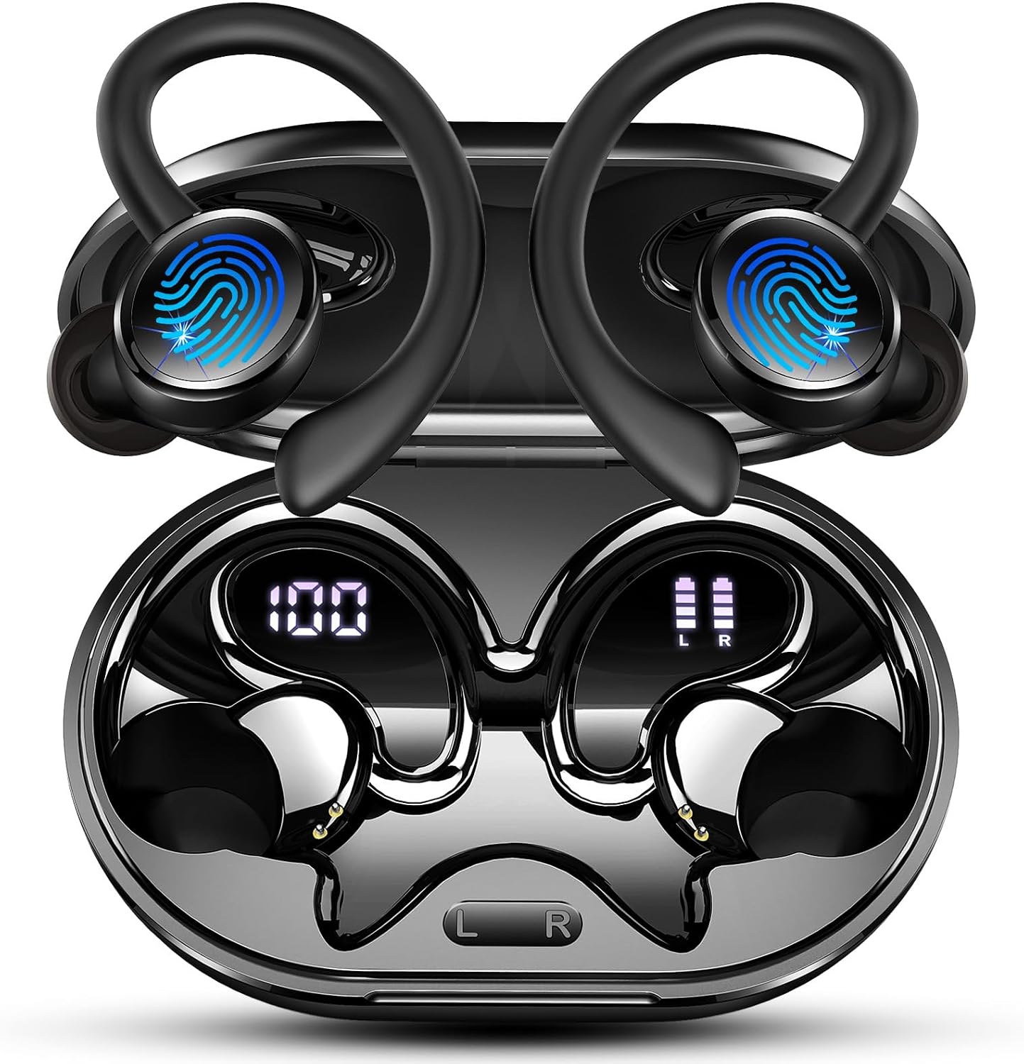 Auriculares Inalambricos Deportivos, Auriculares Bluetooth 5.4 HiFi Estéreo con 4 HD Mic, 60H Cascos Inalambricos Bluetooth con Cancelacion Ruido ENC, IP7 Impermeable Cascos, Pantalla LED/Control App
