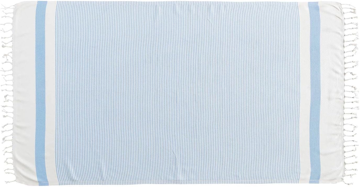 Kafthan Pier Turkish Beach Towel Sand Free & Oversized - Summer Pool Quick Dry Towel Peshtemal for Adults - Cotton, Large Bath Towel & Lightweight Turkish Towel for Travel (Baby Blue, 35"x 67")