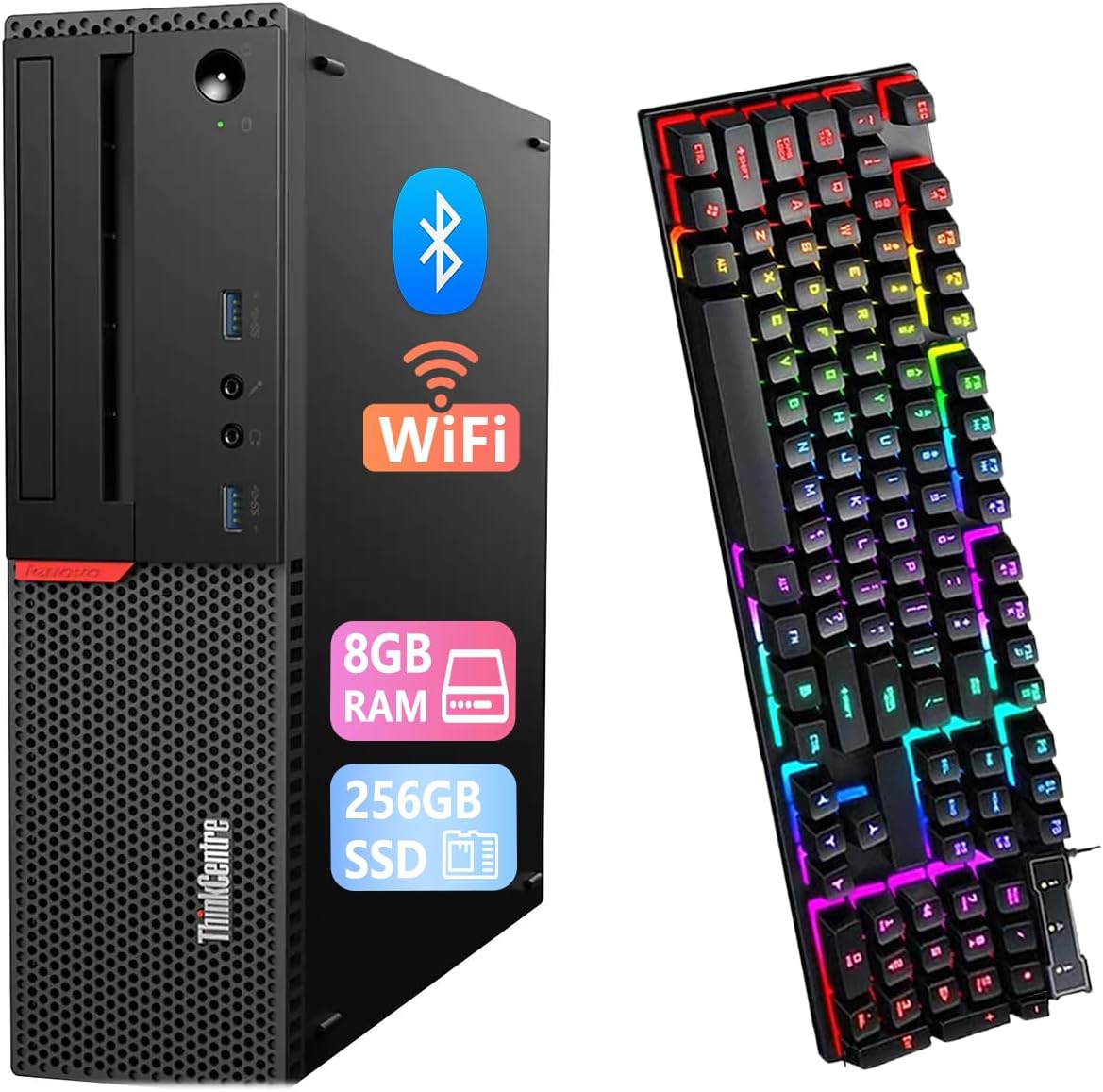 Lenovo ThinkCentre M900 SFF Desktop PC, Intel Core i5-6500, 8GB RAM, 256GB SSD, Keyboard and Mouse, USB WiFi, USB Bluetooth, Windows 11 Professional (Renewed)
