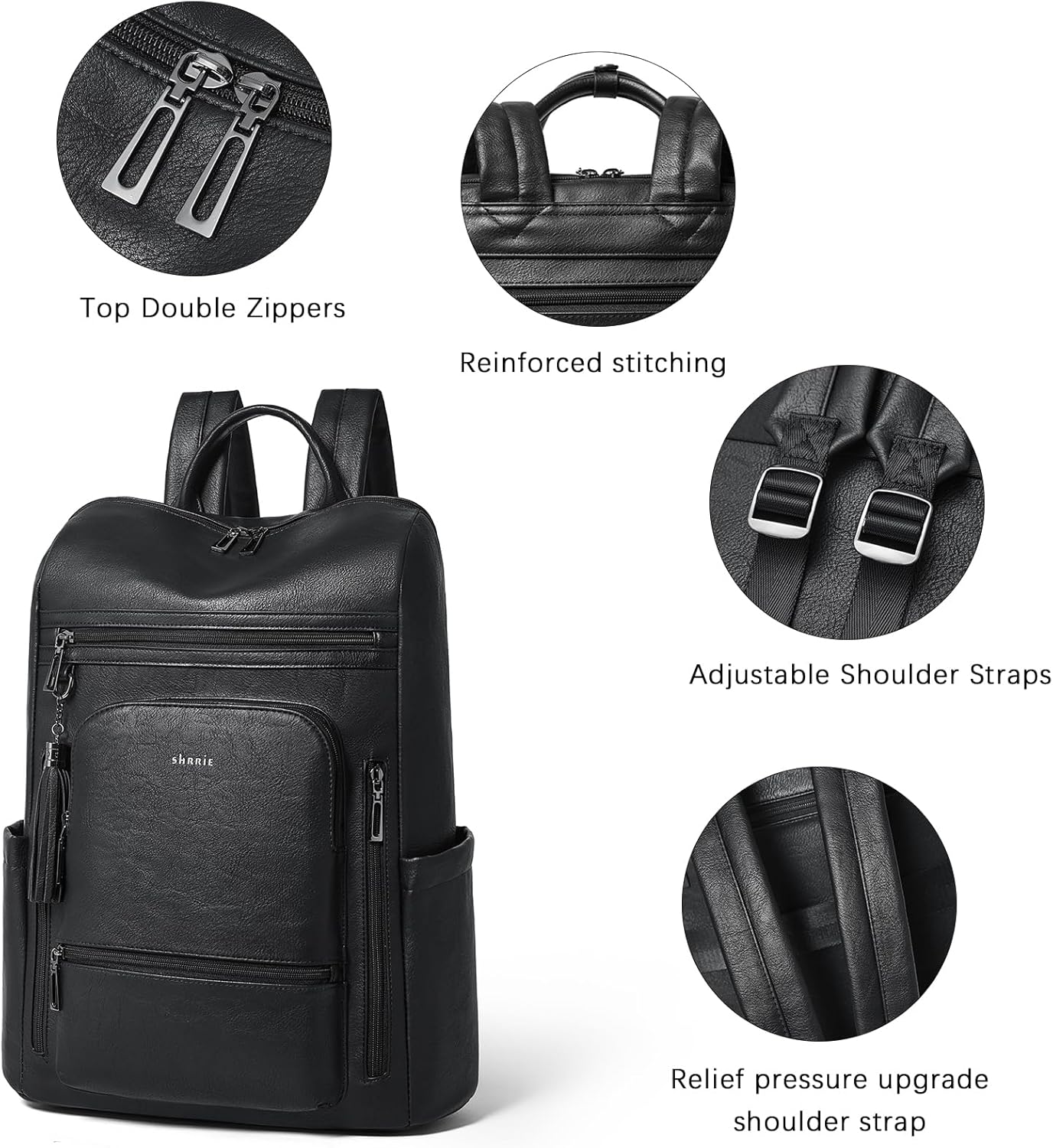 Shrrie Upgraded Large Travel Laptop Backpack with Laptop Compartmetn Fits 17 inch Laptop,Waterproof Vegan Leather Computer Backpack for Women and Men Work Business College - Image 6