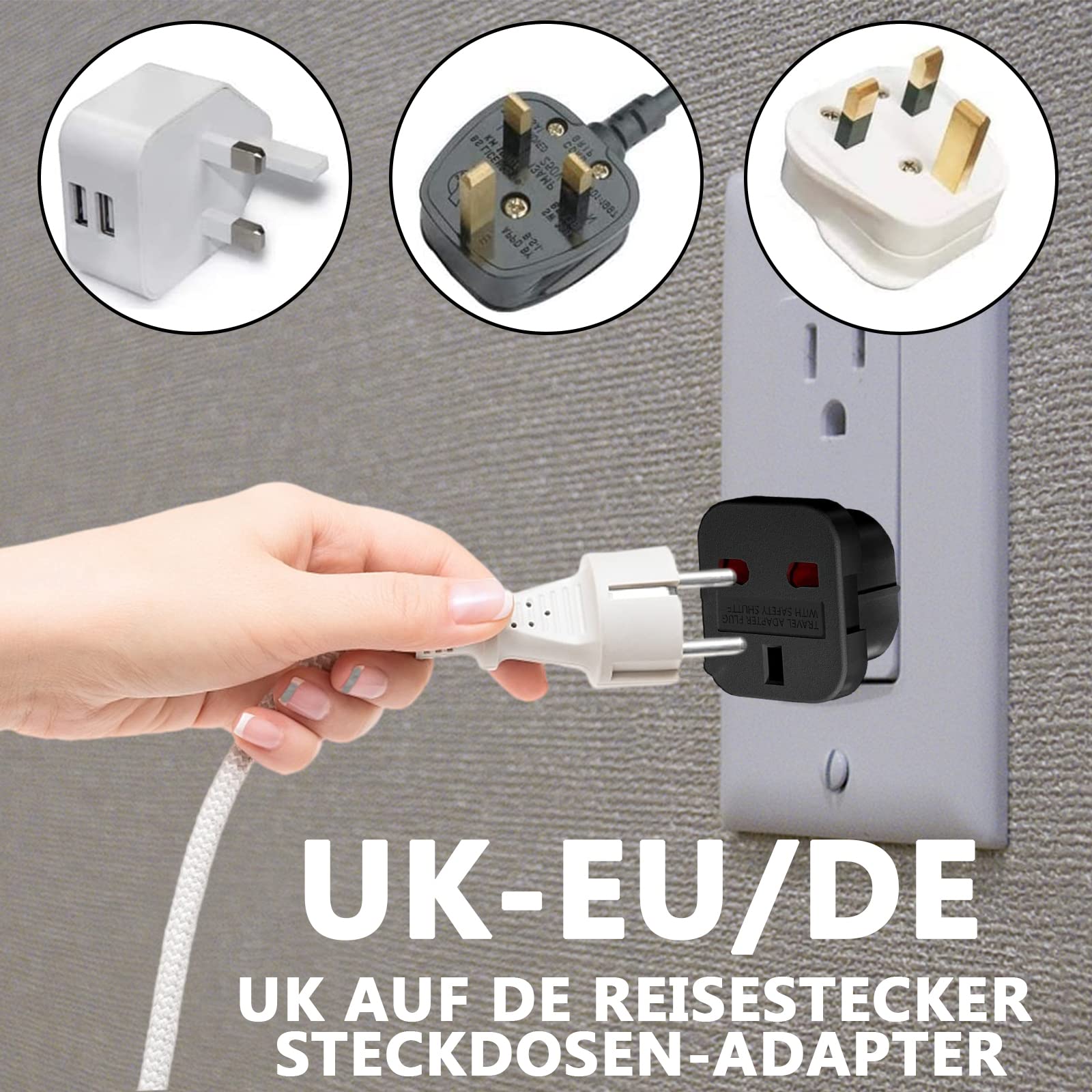 Olivera 2X Adaptateur Voyage Prise Anglaise vers France, Aadaptateur UK vers FR, Adaptateur de Voyage UK Type G vers Type C pour l'Allemagne, l'Irlande, Les Pays-Bas, la Pologne, la Suède.