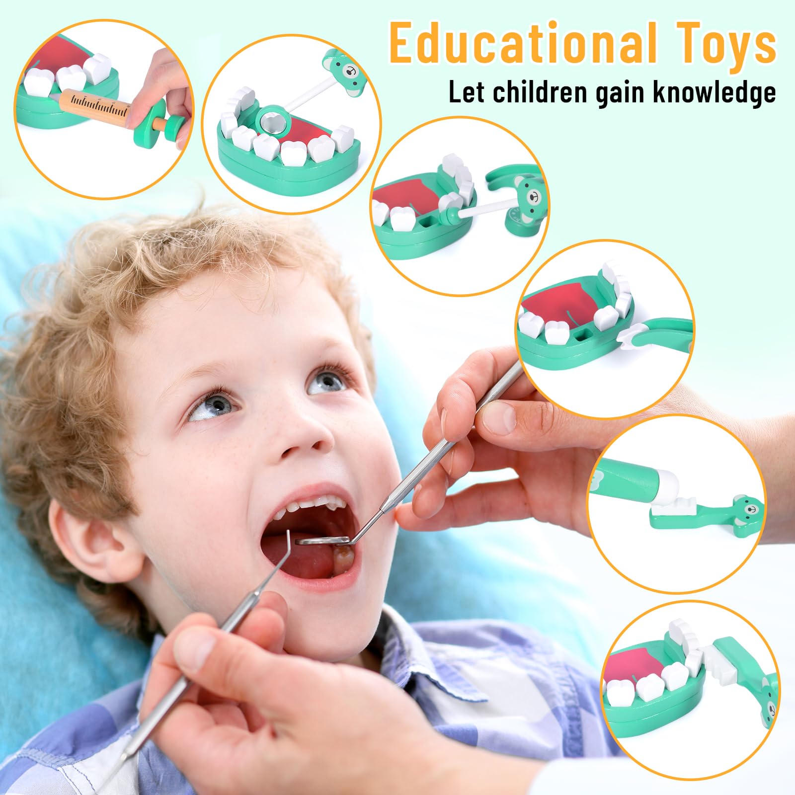 Arztkoffer Kinder Holz, Holz Doktorkoffer Kinder, Mit Echtem Stethoskop, Doktorkoffer mit Stethoskop, Thermometer, Spritze, Arzttasche und Arztkittel - 3