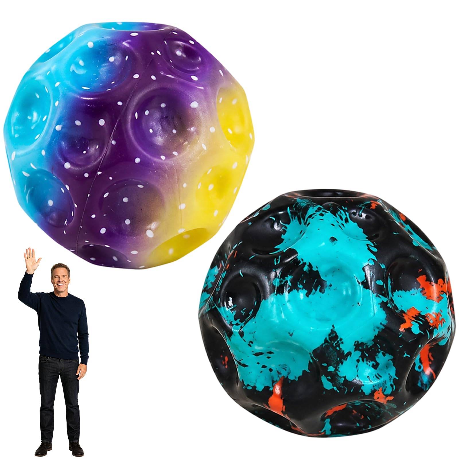 TUBAWD 2Pcs Moon Ball, High Bouncing Bouncy Balls with Space Ball Design, Super Soft PU Foam for Indoor & Outdoor Play