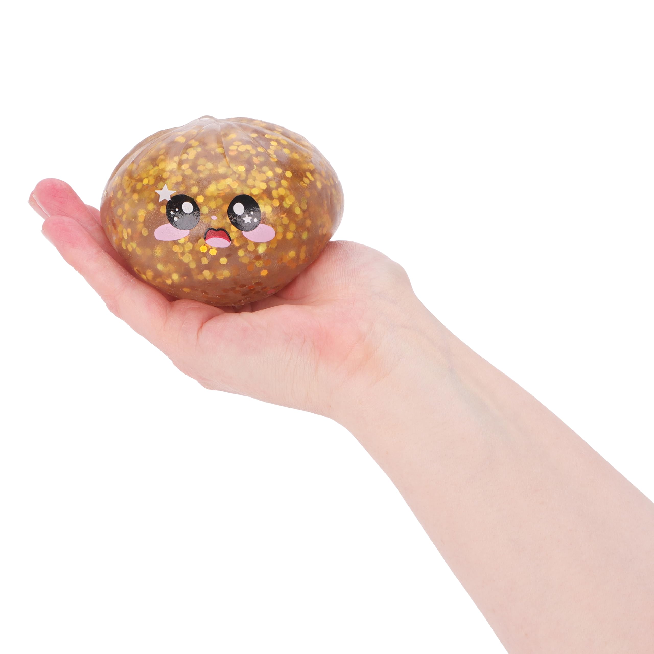 Toyland Mystery Glitter Squishy Bao Dumpling Giocattolo Sensoriale Antistress con Scatola di Plastica per la Vaporiera - Giocattolo da Spremere per Bambini - 1 Scelta Casuale - Età 3+